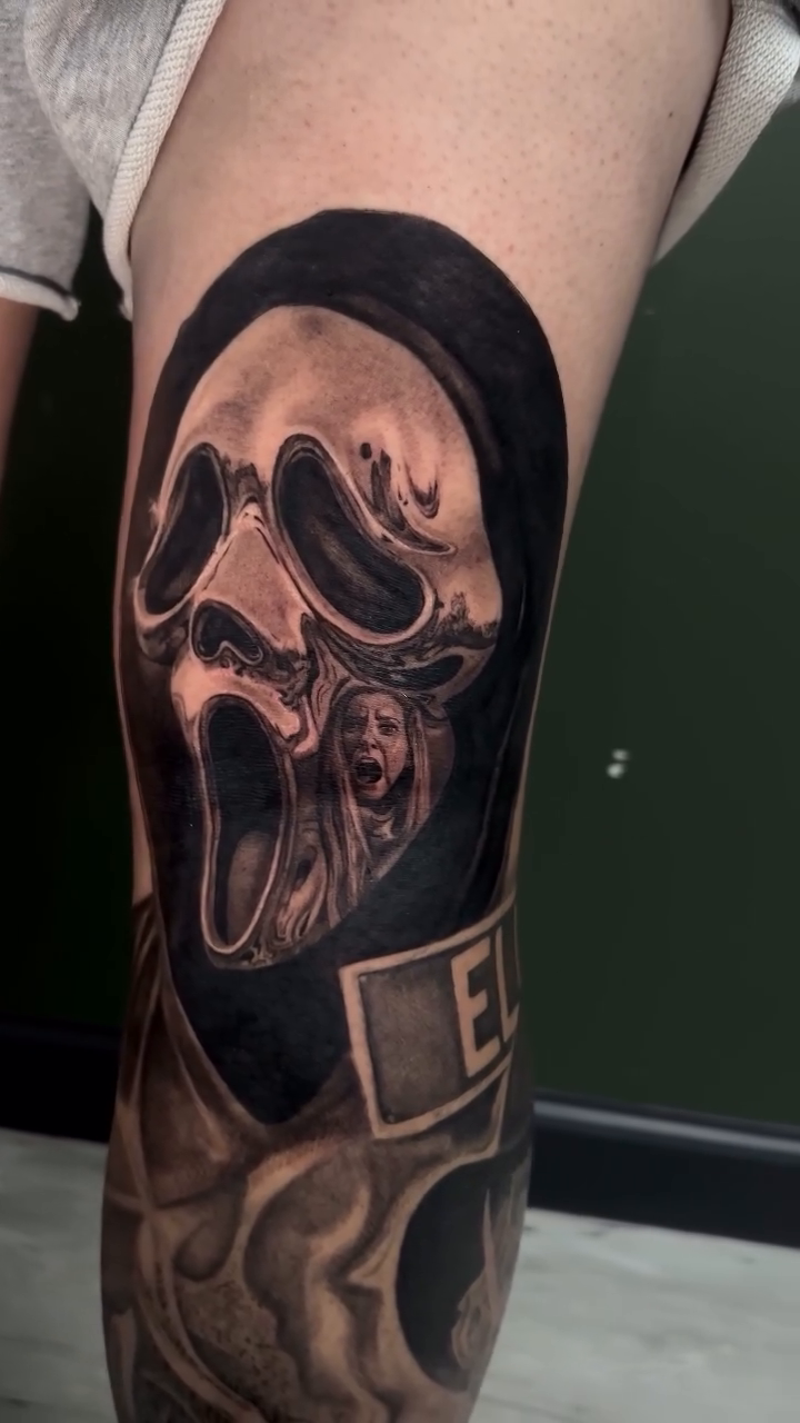 Tattoo by @the_buza — dark_realism, black_and_grey