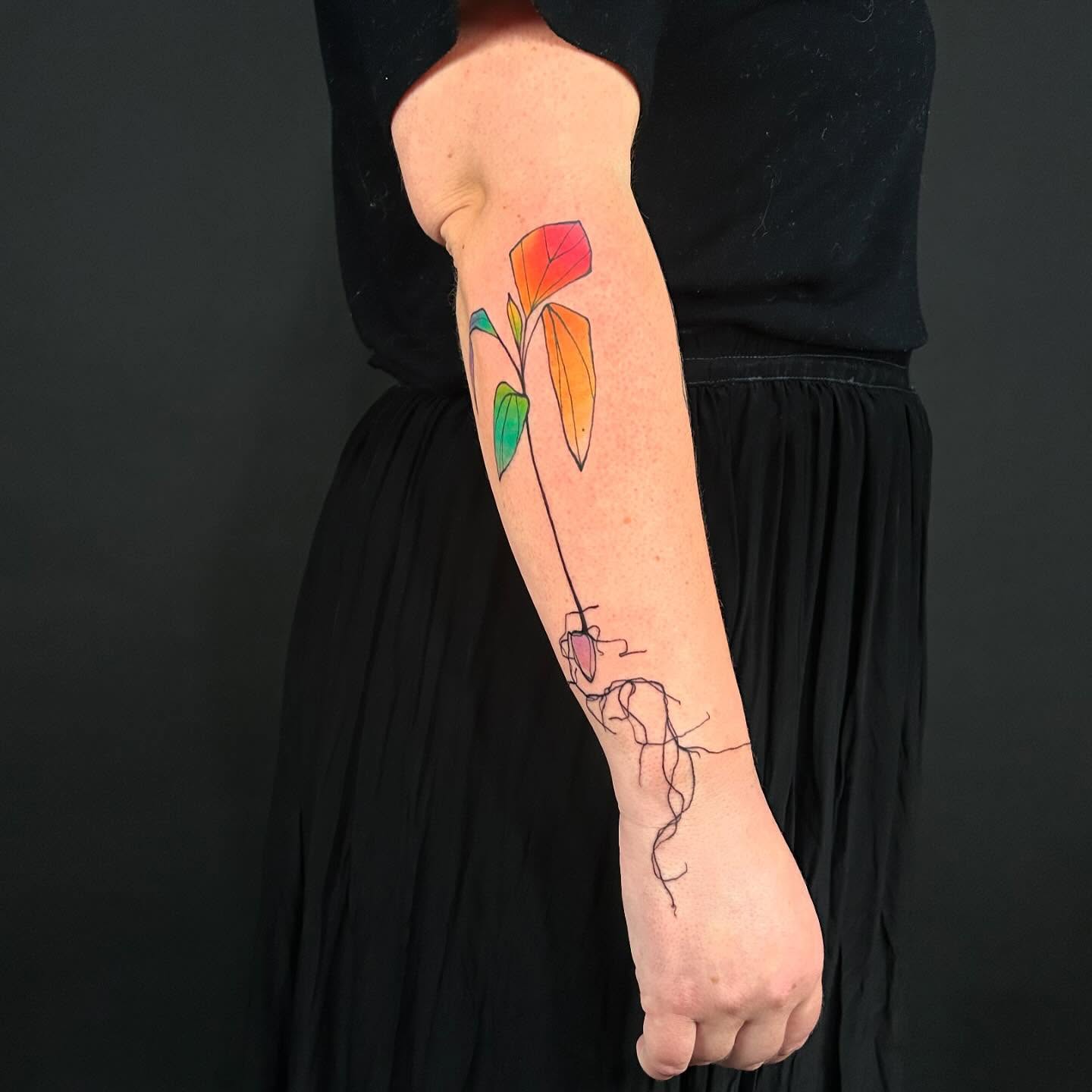 Plant with heart dotwork tattoo on the forearm by @laurabochet_tattoo, Beacon, NY