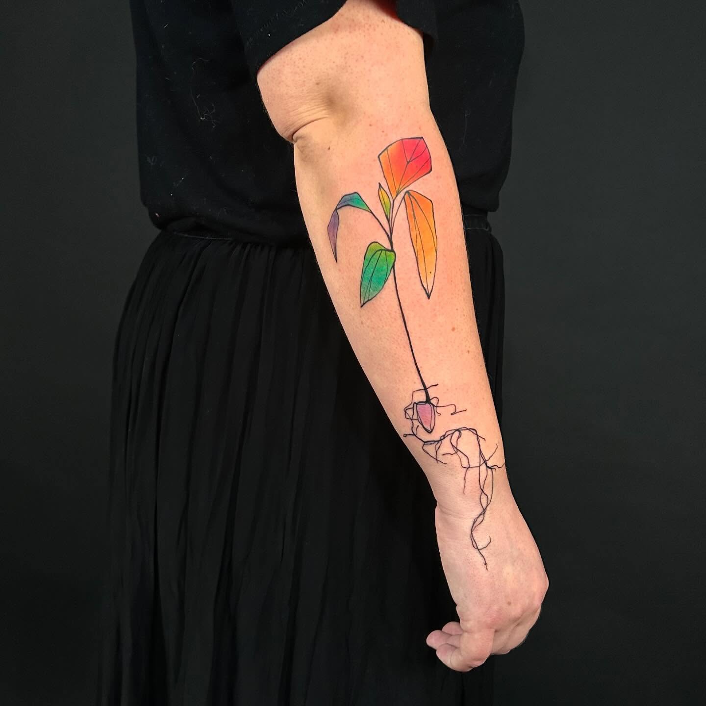 Calla lily geometric tattoo on the forearm by @laurabochet_tattoo, Beacon, NY