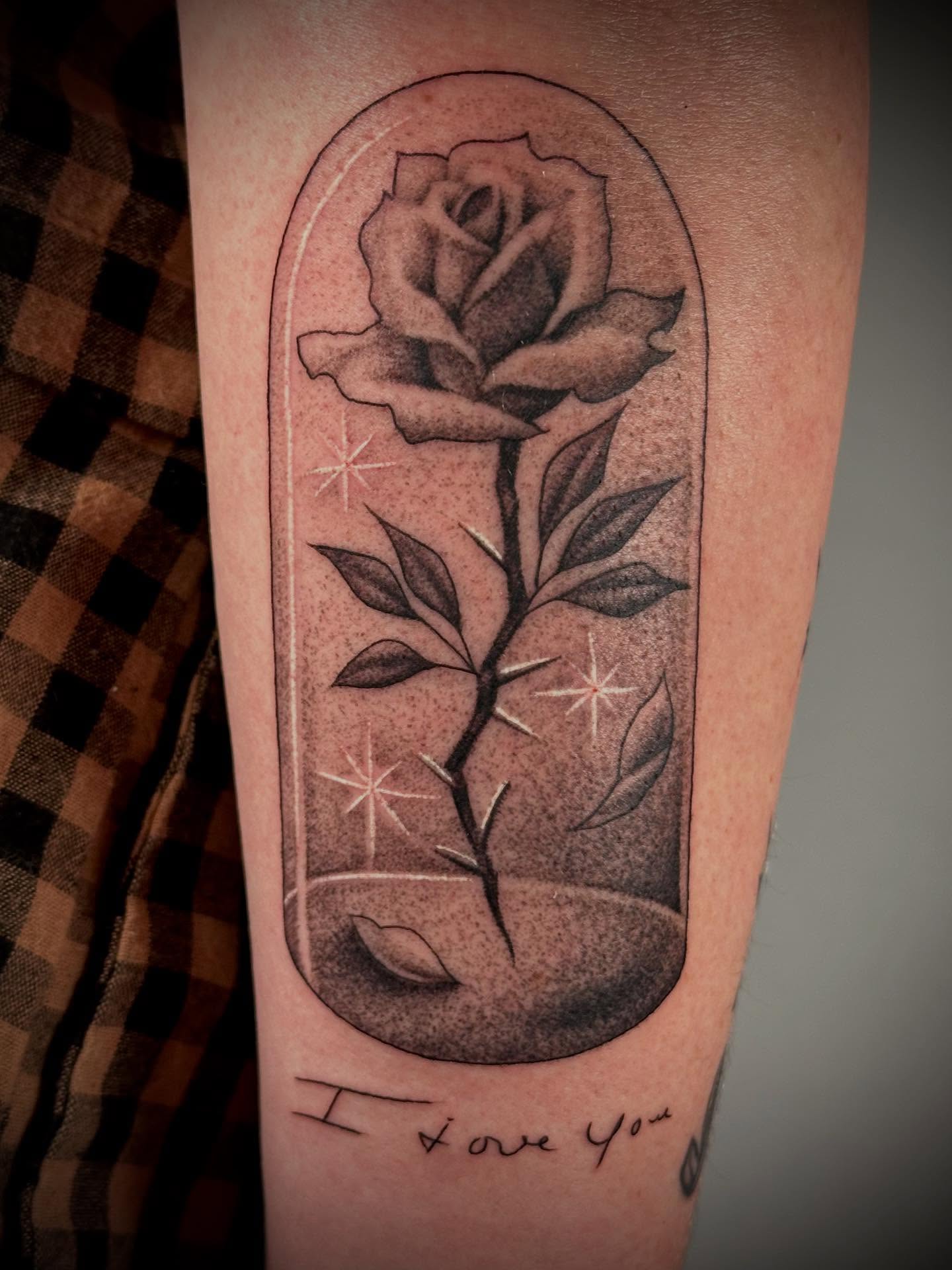 Rose realism tattoo on the forearm by MR