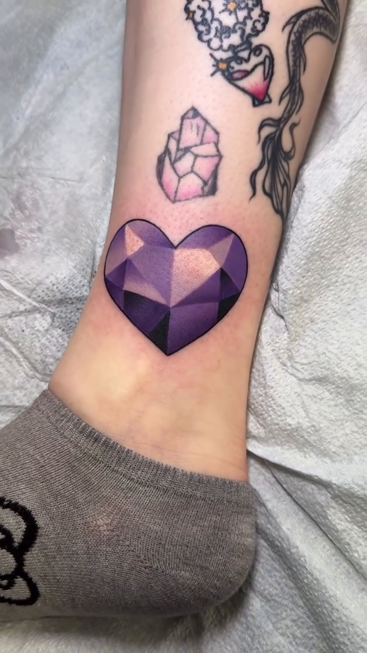 Gemstone heart realism tattoo by Bradley Dozier