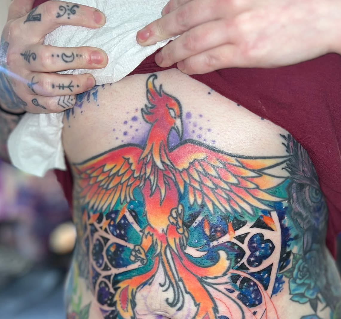 Phoenix new school tattoo on the shoulder by Jessica DarkRabbit