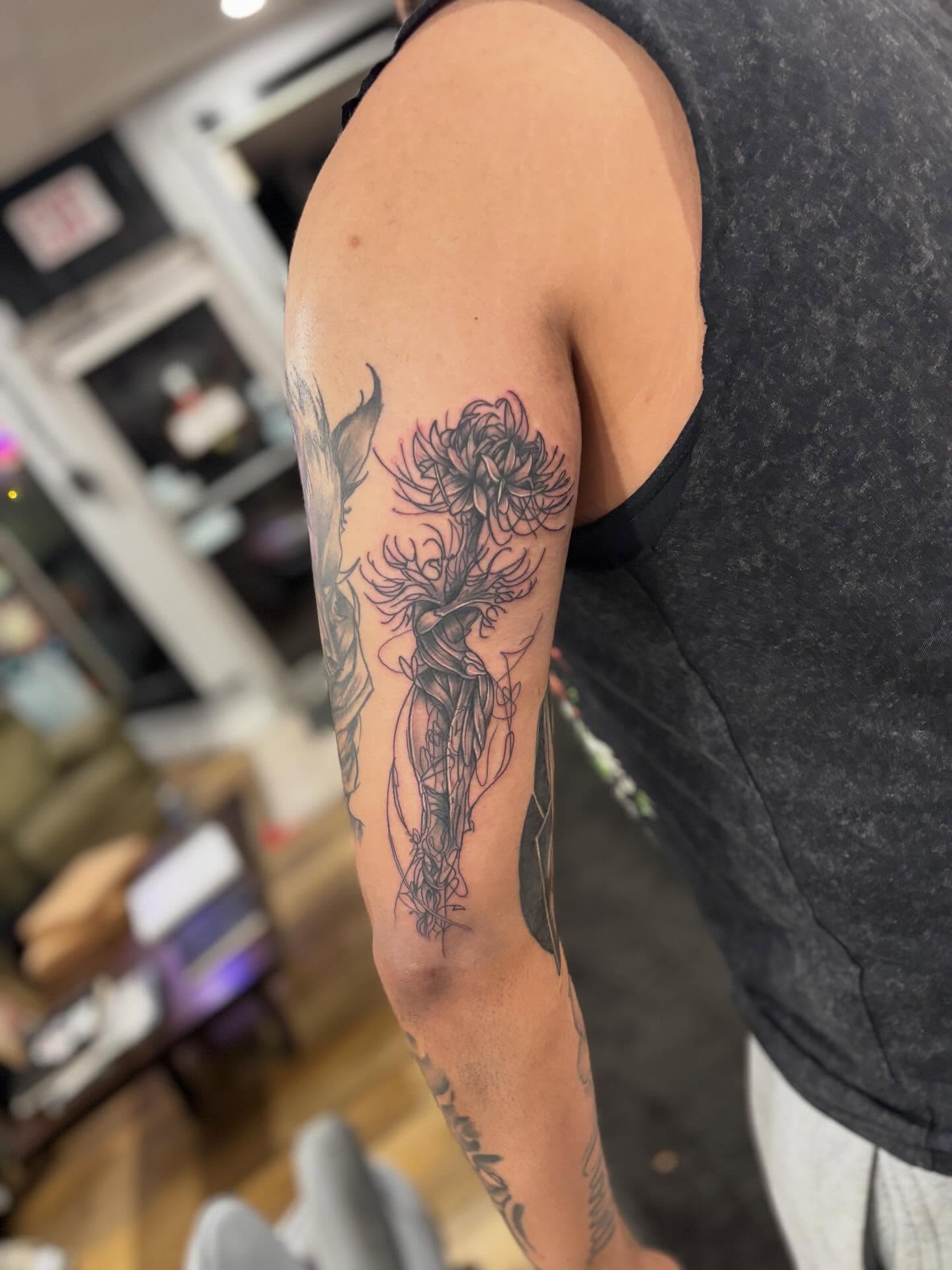 Tattoo by @foxesden666 — black_and_grey