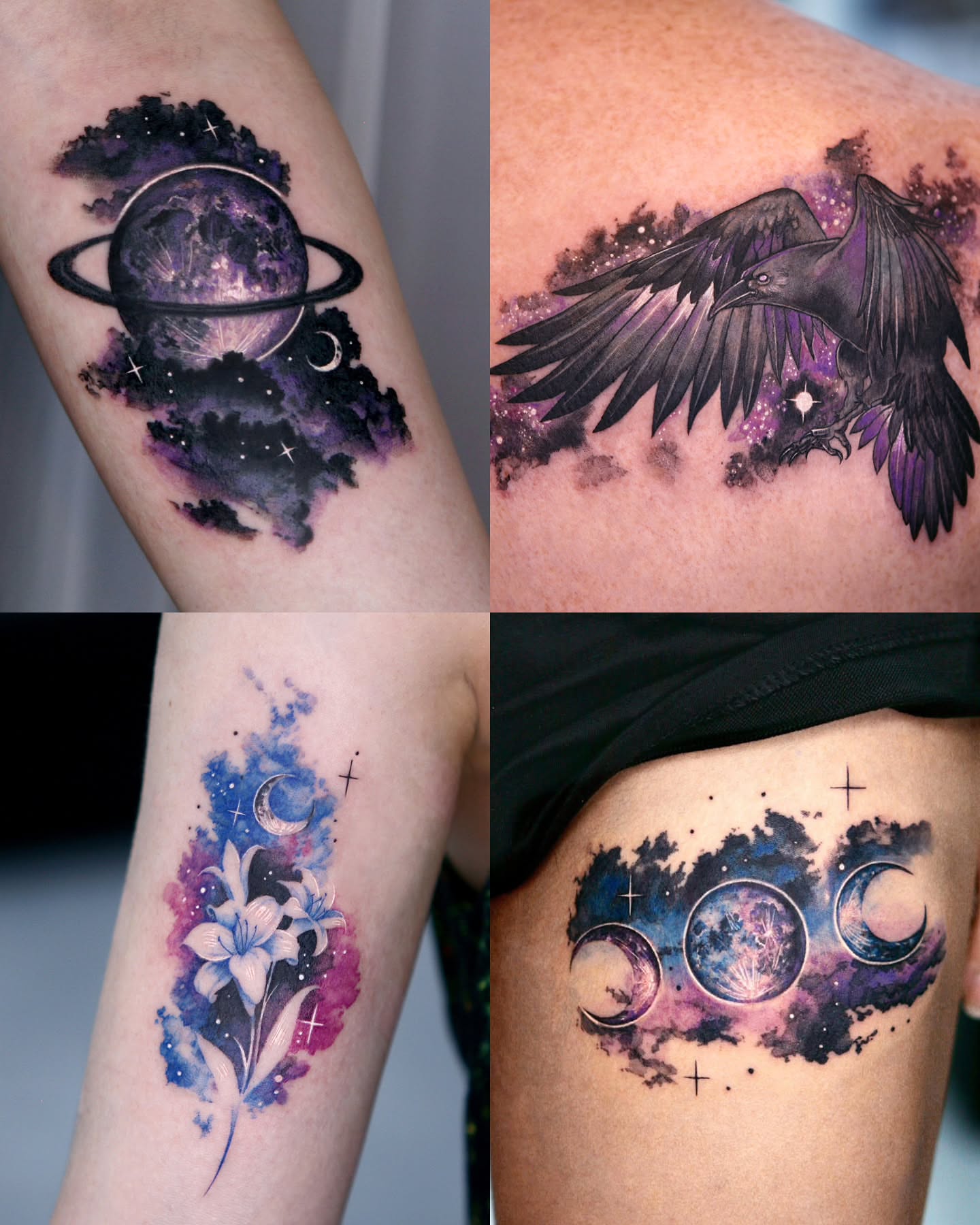 Space-themed tattoos watercolor tattoo on the upper arm by danha_seoul tattooist