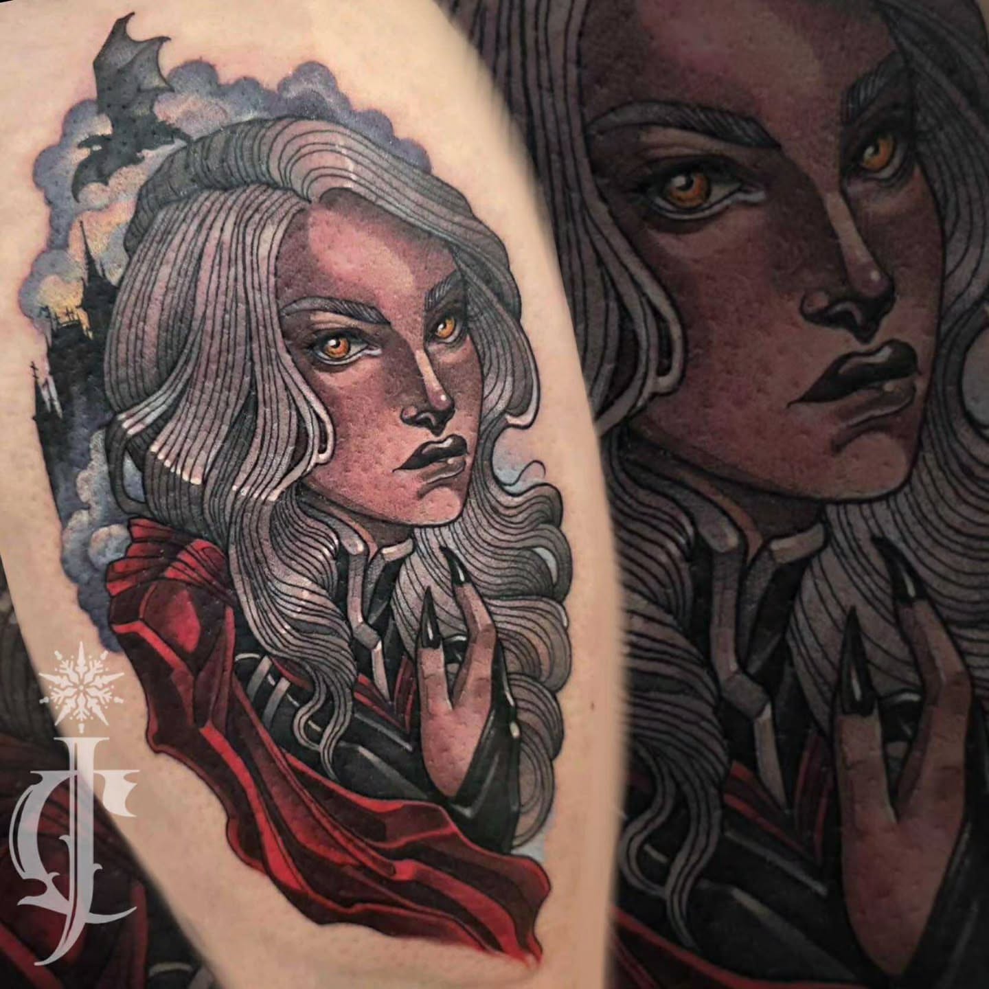 Woman with long hair realism tattoo on the forearm by Jessica Canvas