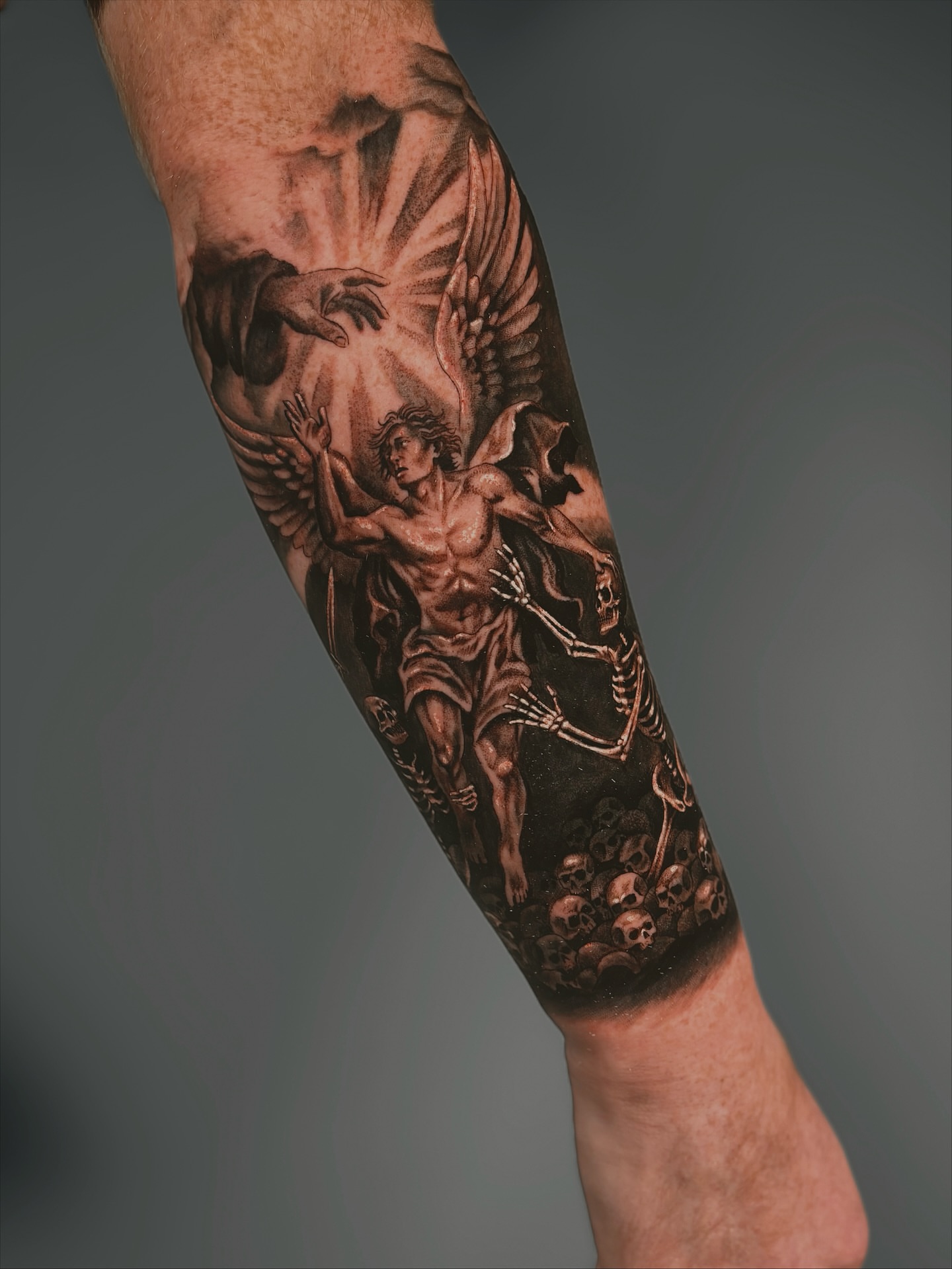 Tattoo by @mitchelkelftattoo — black_and_grey, realism