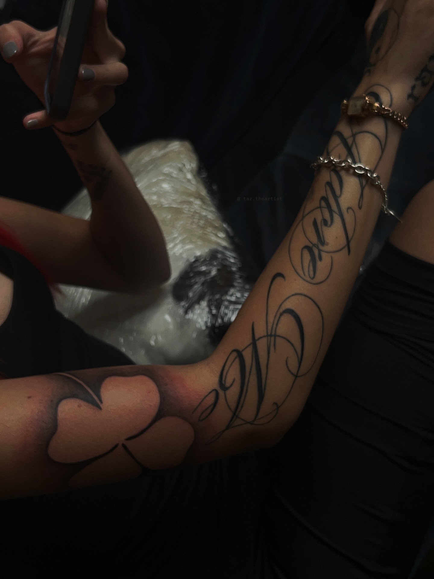 Script lettering lettering script tattoo on the forearm by 𝖙𝖆𝖟 🫧✮♡ₐₜₗ ₙᵧʗ