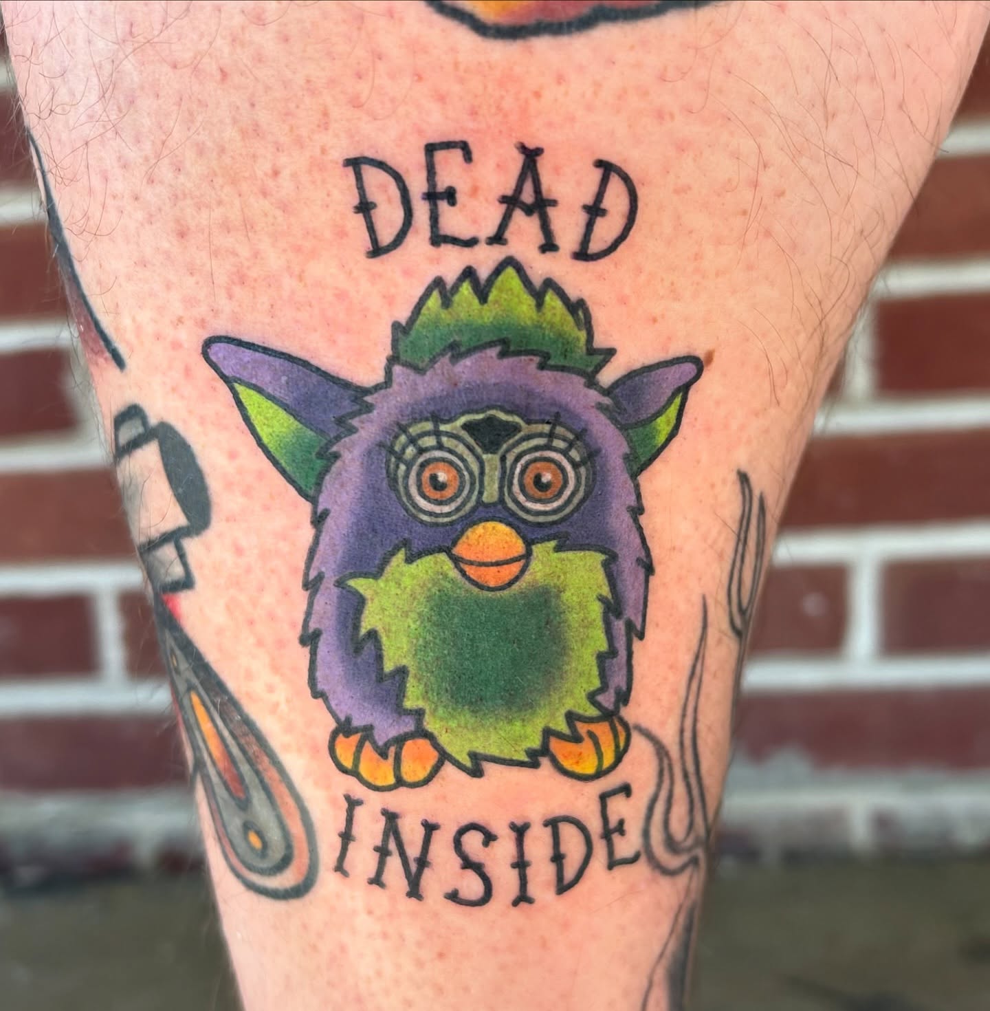 Owl new school tattoo on the forearm by Courtney