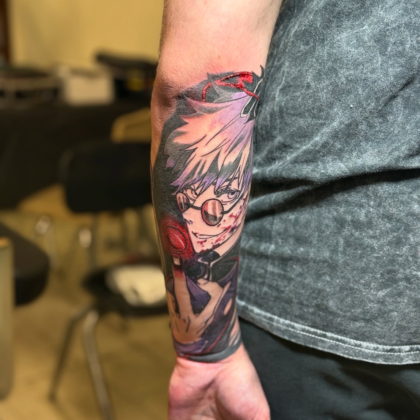 Anime character anime tattoo on the forearm by Emac, Baltimore, Maryland