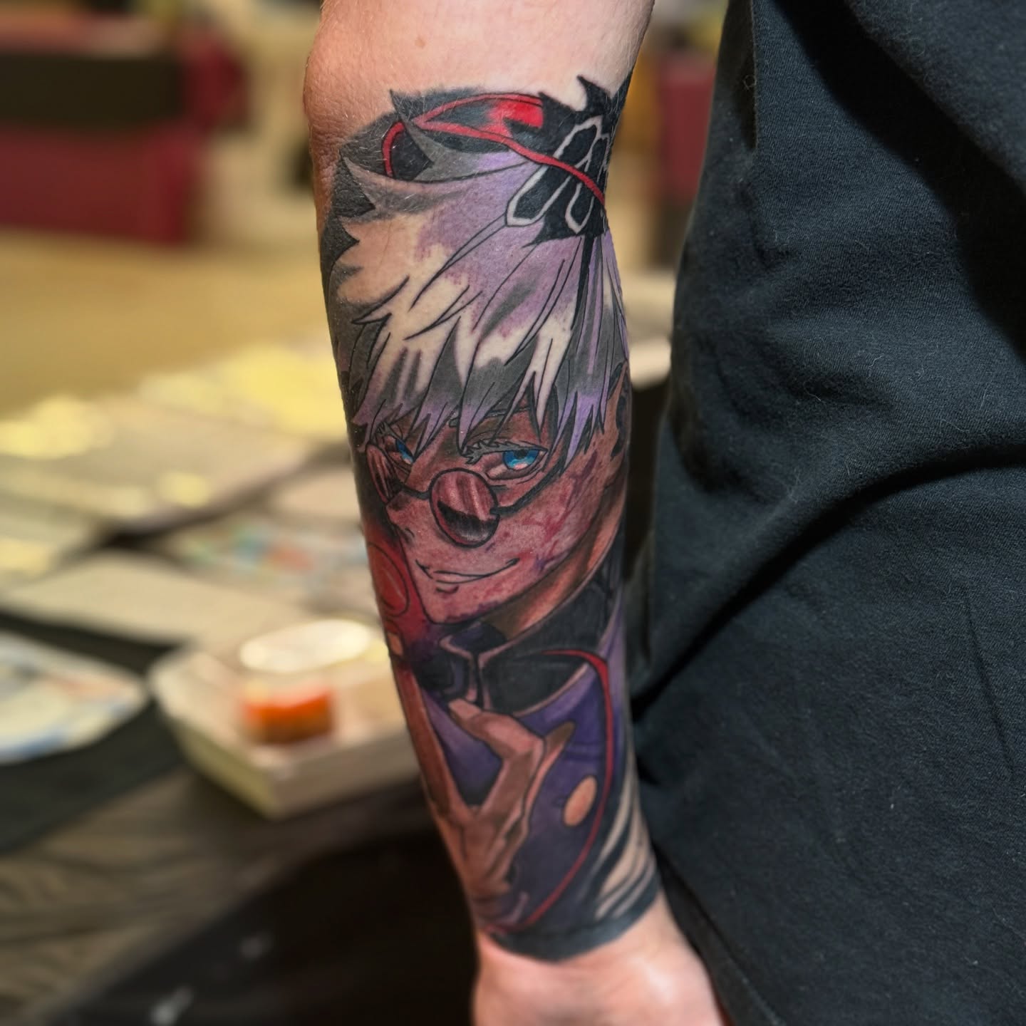 Anime character anime tattoo on the forearm by Emac, Baltimore, Maryland