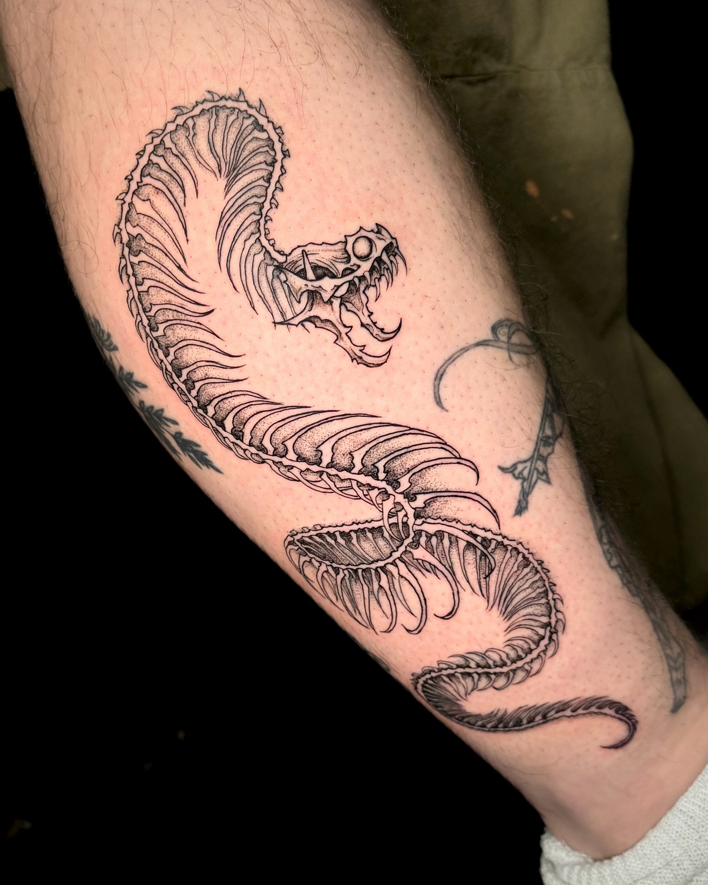Octopus skeleton black and grey tattoo on the forearm by Kam Mills