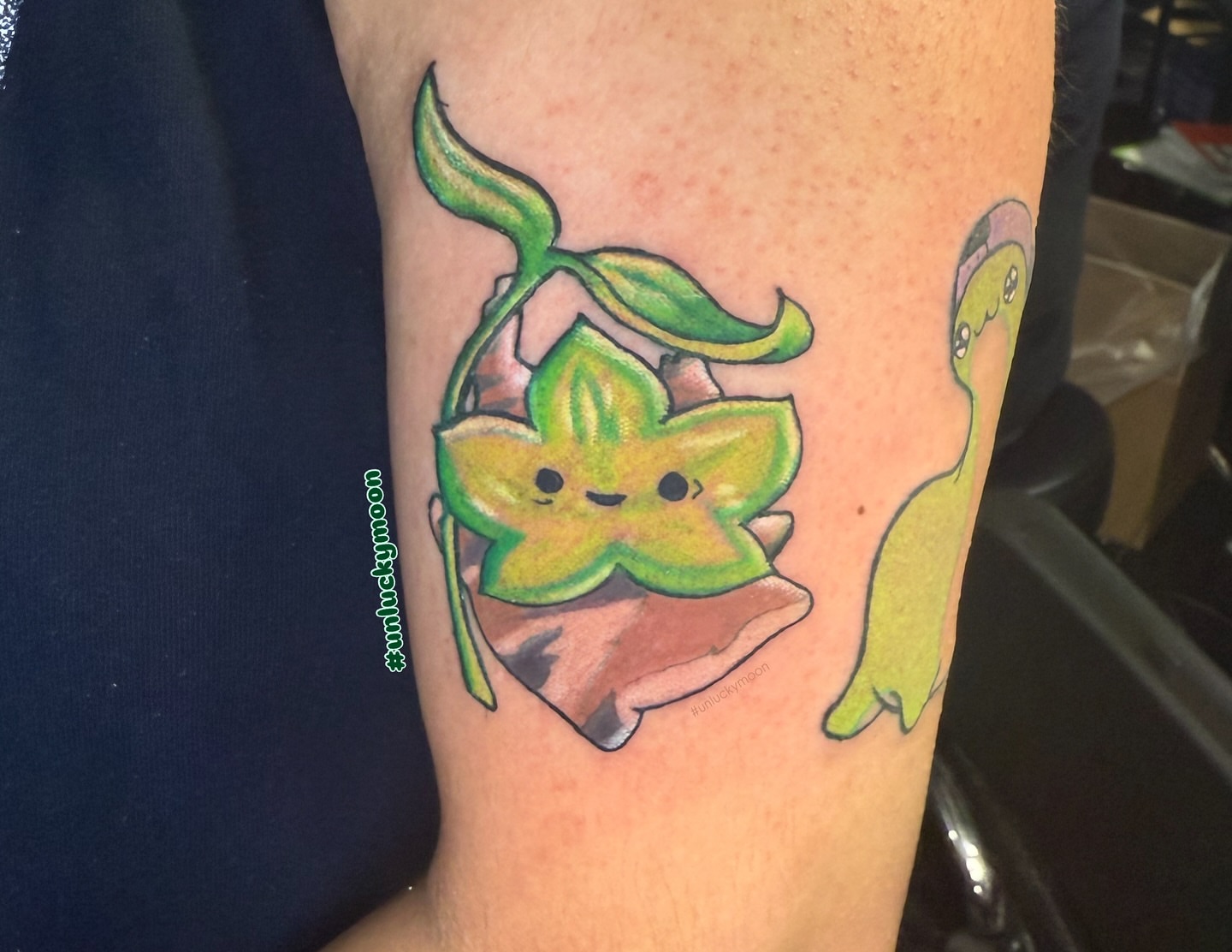 Starfish and plant illustrative tattoo on the forearm by Destinee DeFriece