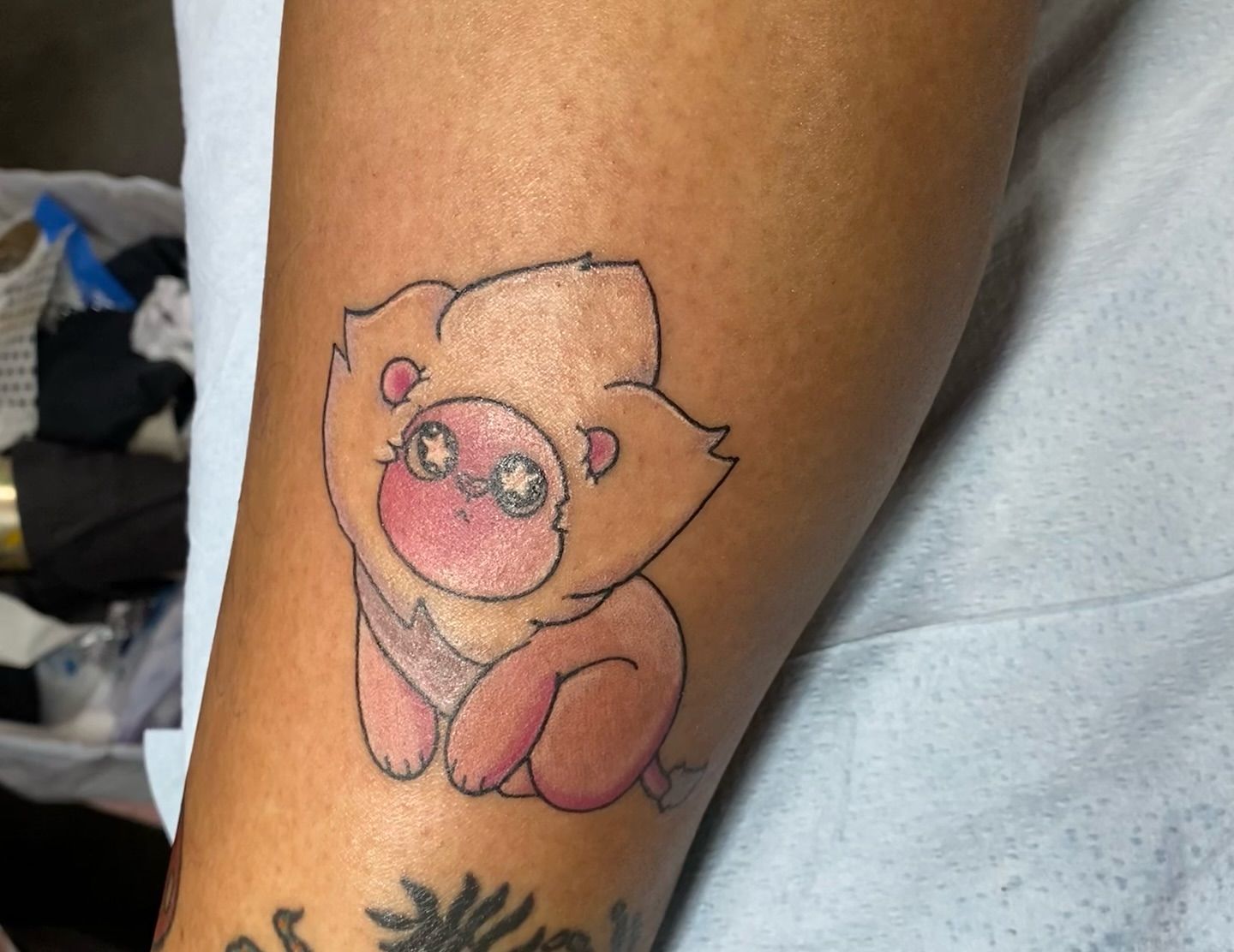Jigglypuff anime tattoo on the forearm by Destinee DeFriece
