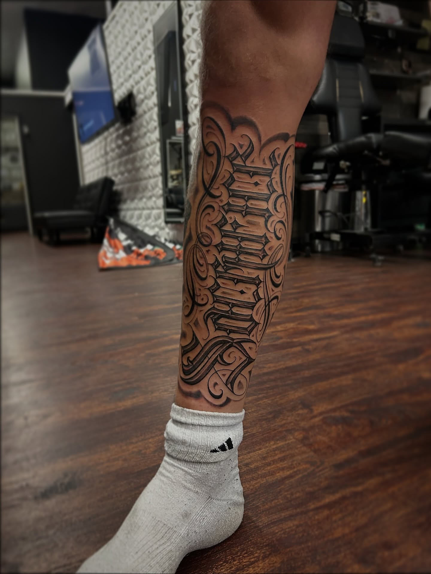 Script lettering lettering script tattoo on the calf by $krypt