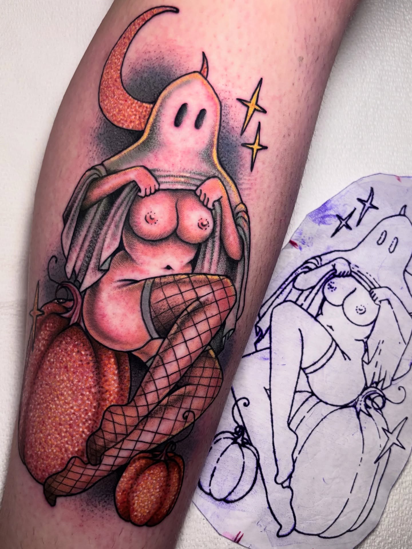 Ghostly figure American traditional tattoo on the forearm by π―πππππ