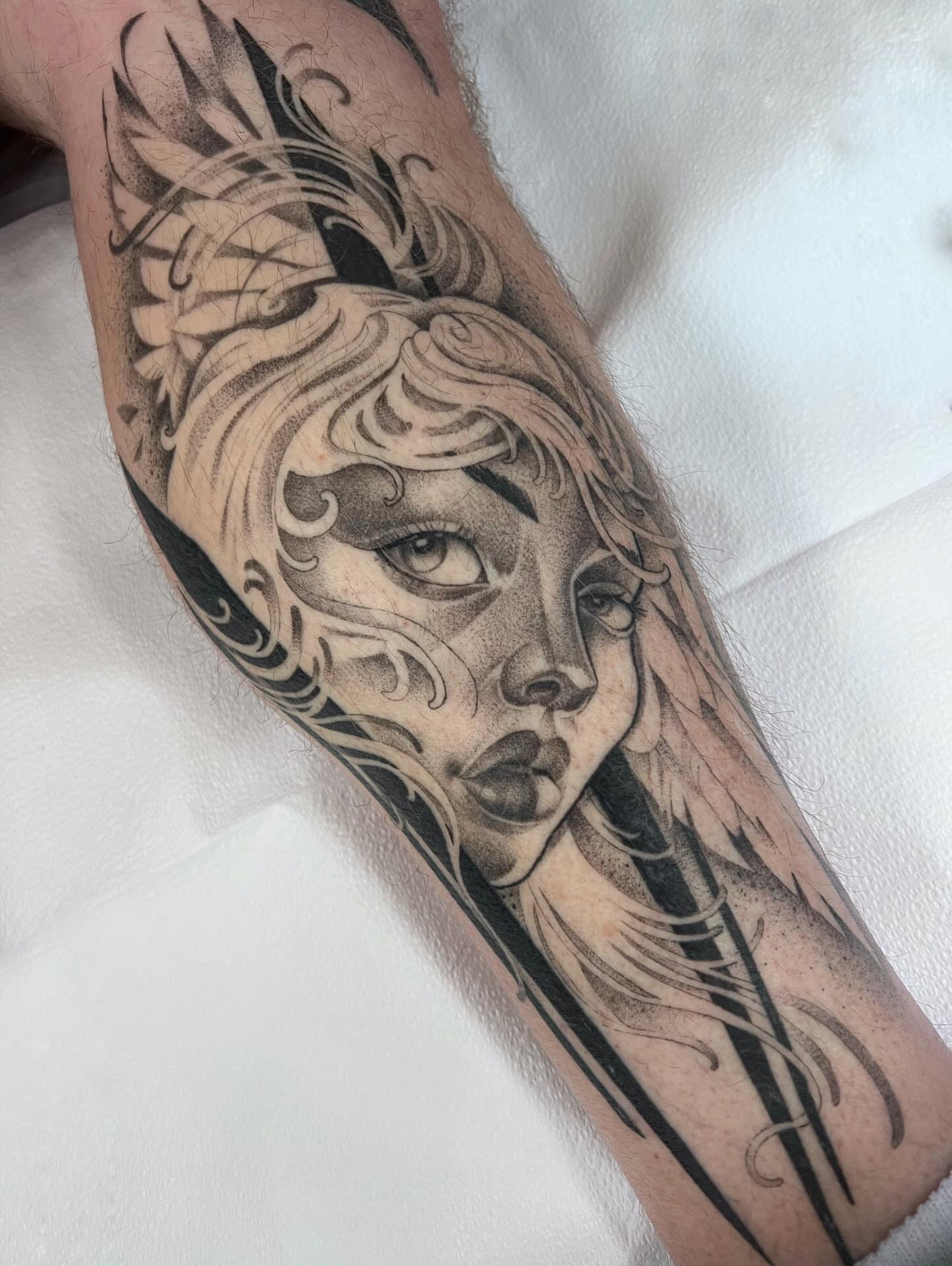 Tattoo by @annawolfftattoos — black_and_grey, realism