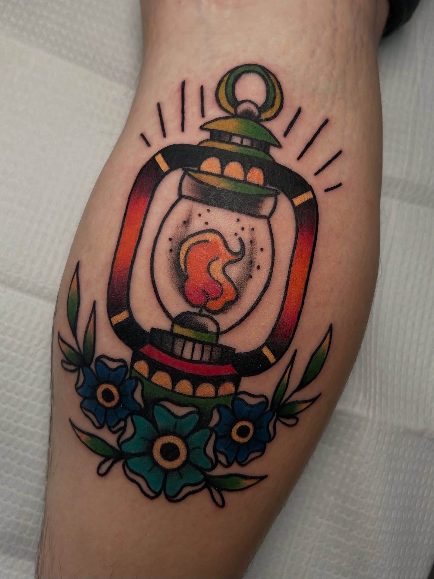 Oil lantern American traditional tattoo on the forearm by Cat ツ