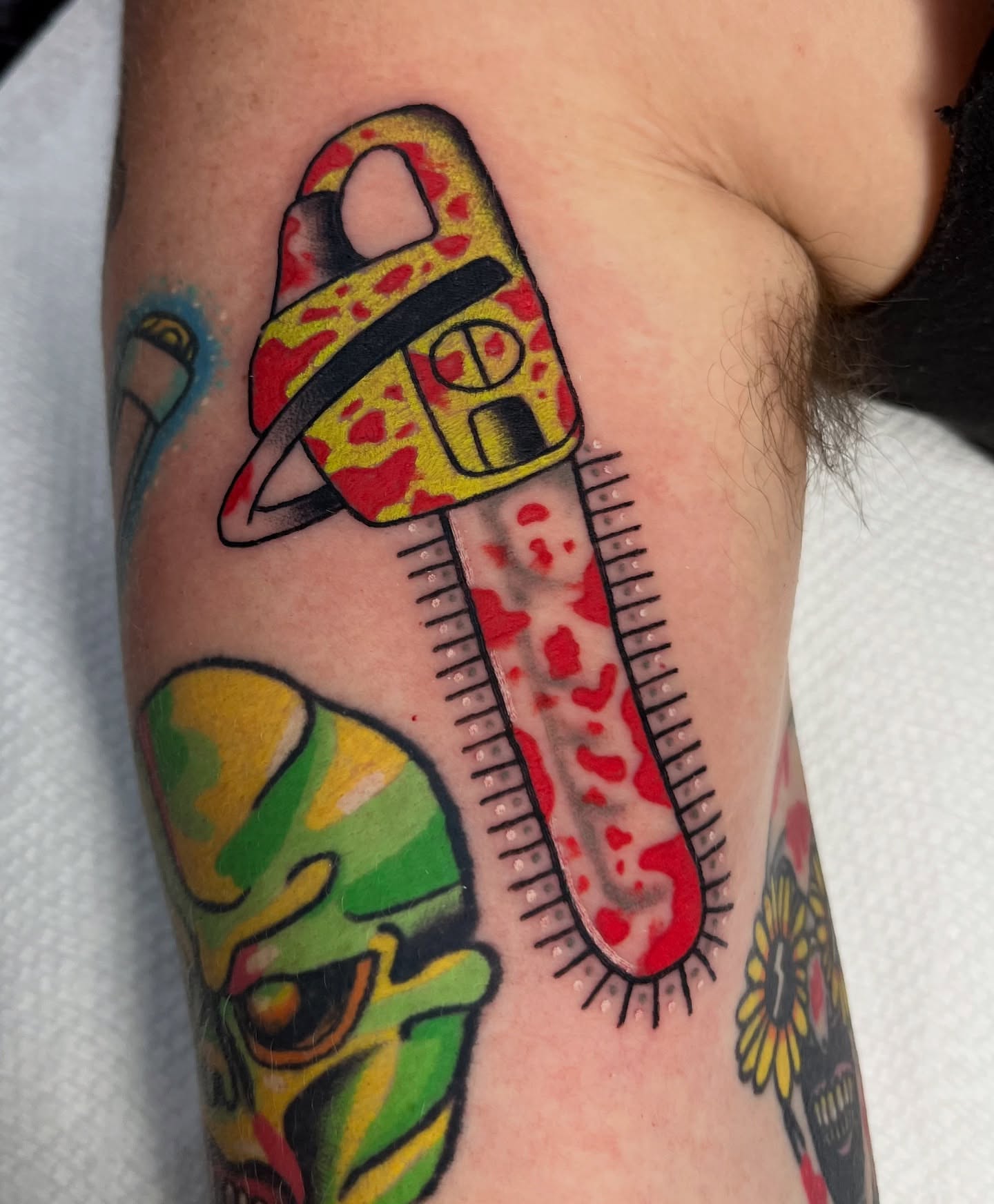 Thermometer with lock American traditional tattoo on the forearm by Alena McDonald