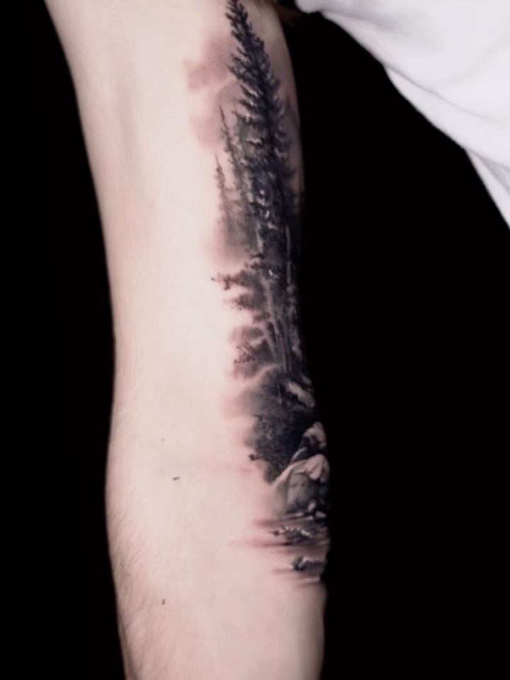 Forest landscape realism tattoo on the forearm by ⚜️luis Yasmany Expósito ⚜️