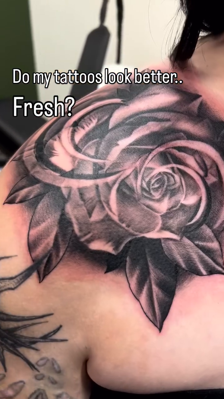 Rose and leaves realism tattoo by Justin James