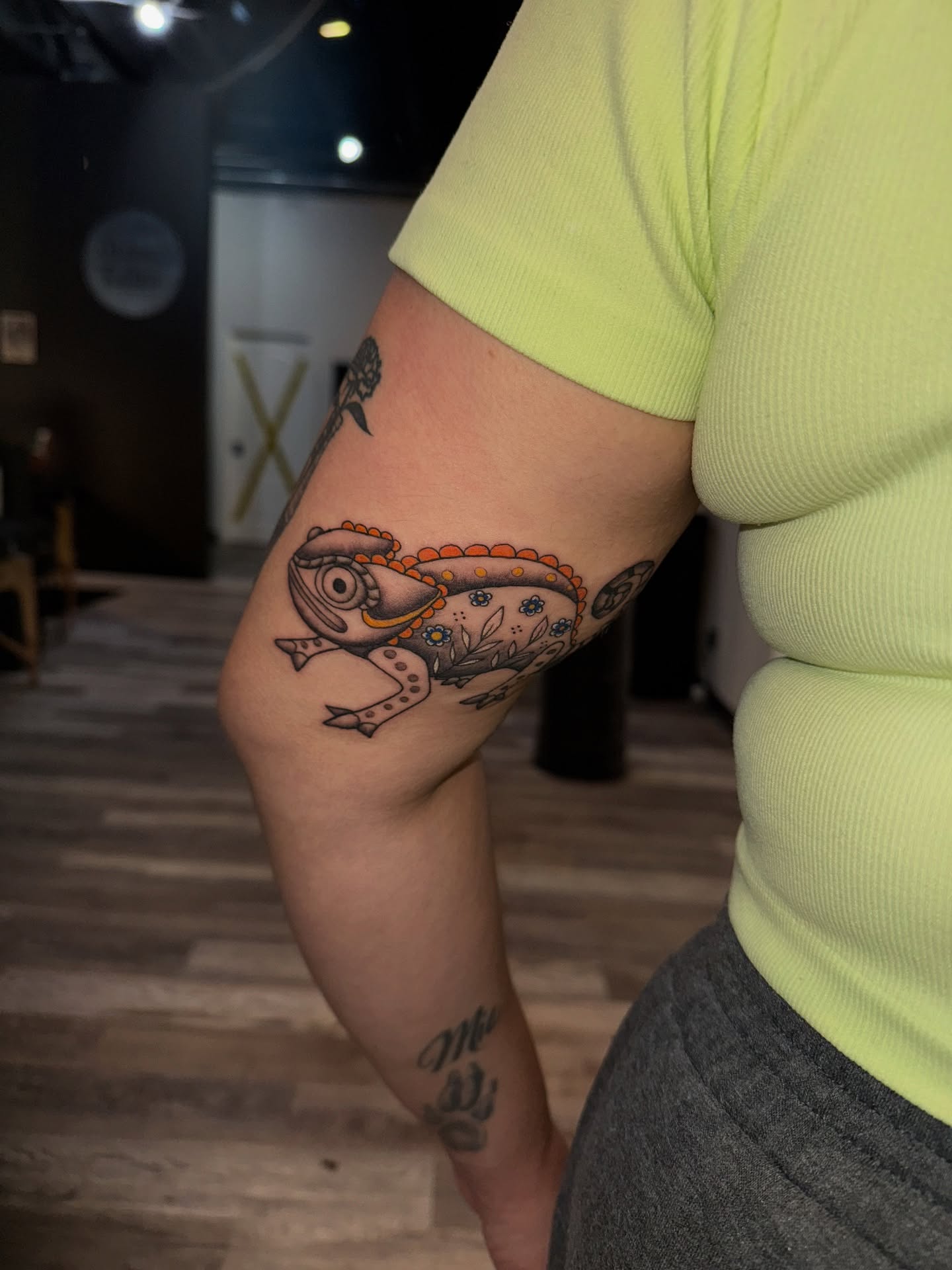 Whale new school tattoo on the forearm by Nathalie Briseno