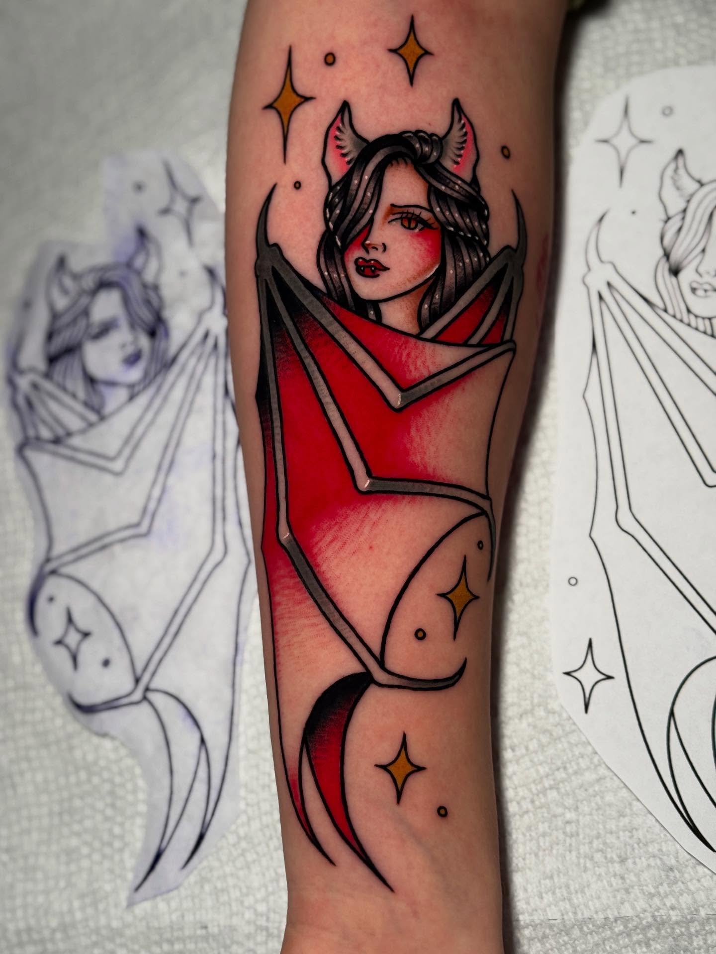 Woman with horns neo-traditional tattoo on the forearm by ๐ท๐๐๐๐ ๐ฎ๐๐๐๐