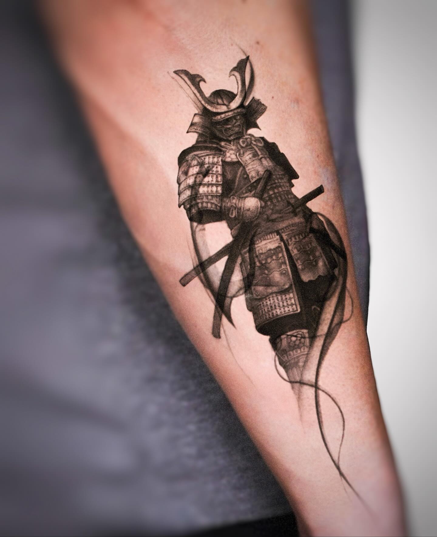 Samurai warrior realism tattoo on the forearm by Banky