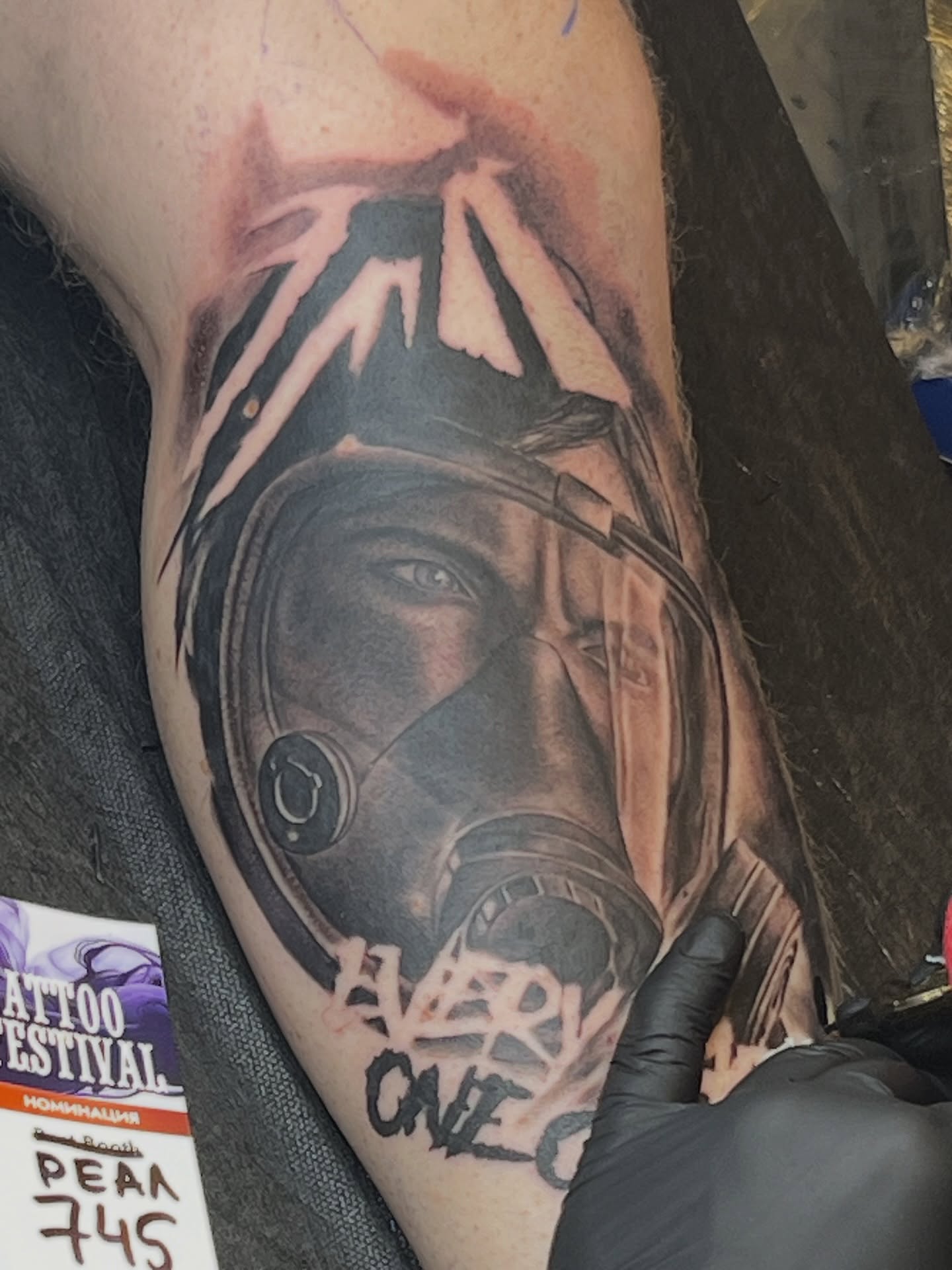 Gas mask realism tattoo on the forearm by Sacramento tattoo
