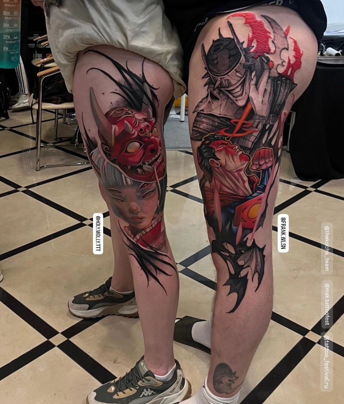 Demon and woman japanese irezumi tattoo on the thigh by Sacramento tattoo