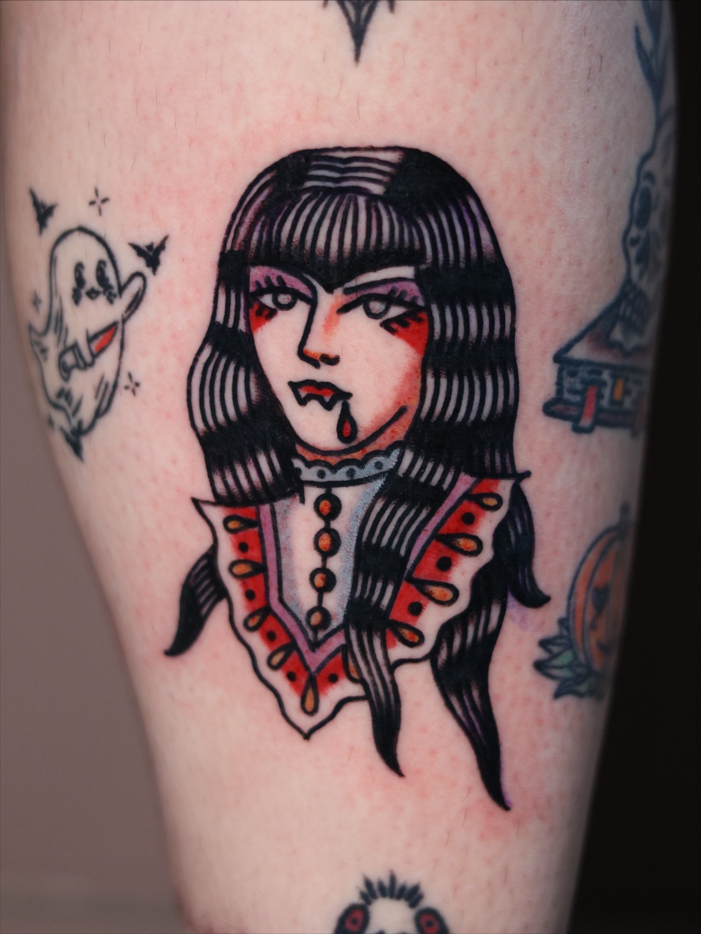 Vampire American traditional tattoo on the forearm by Dylan Mott
