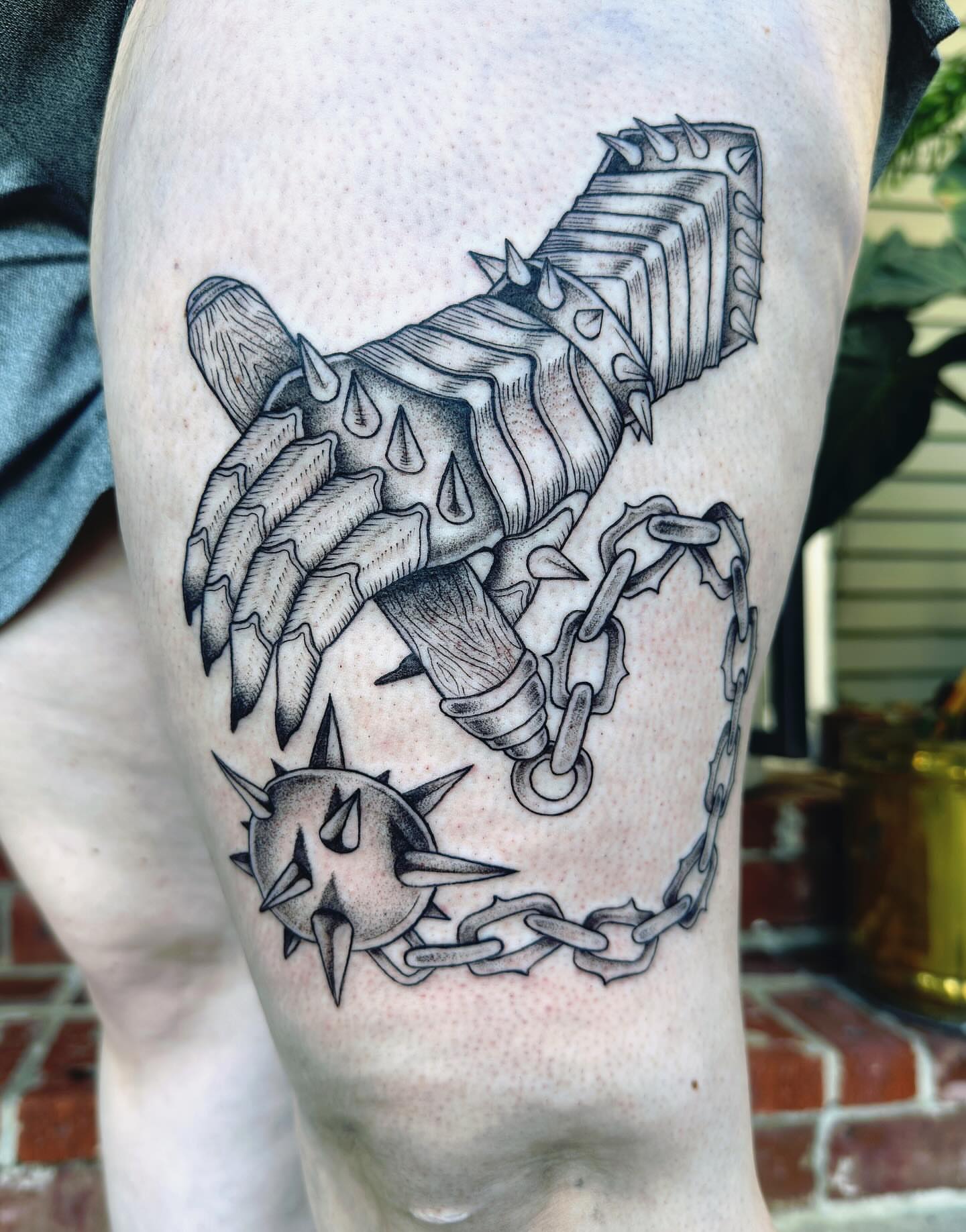 Scorpion black and grey tattoo on the thigh by π½πππππ π½πππππππ, New Orleans, Louisiana