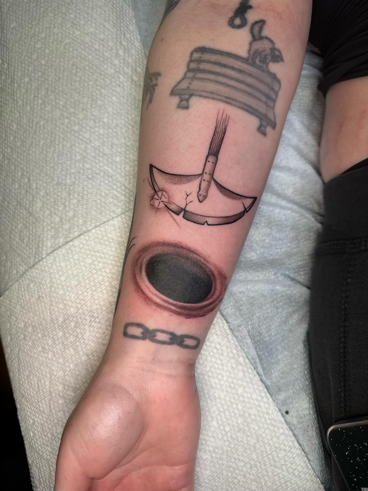 Anchor and chain black and grey tattoo on the forearm by ๐ฎ Kira Yamanashi