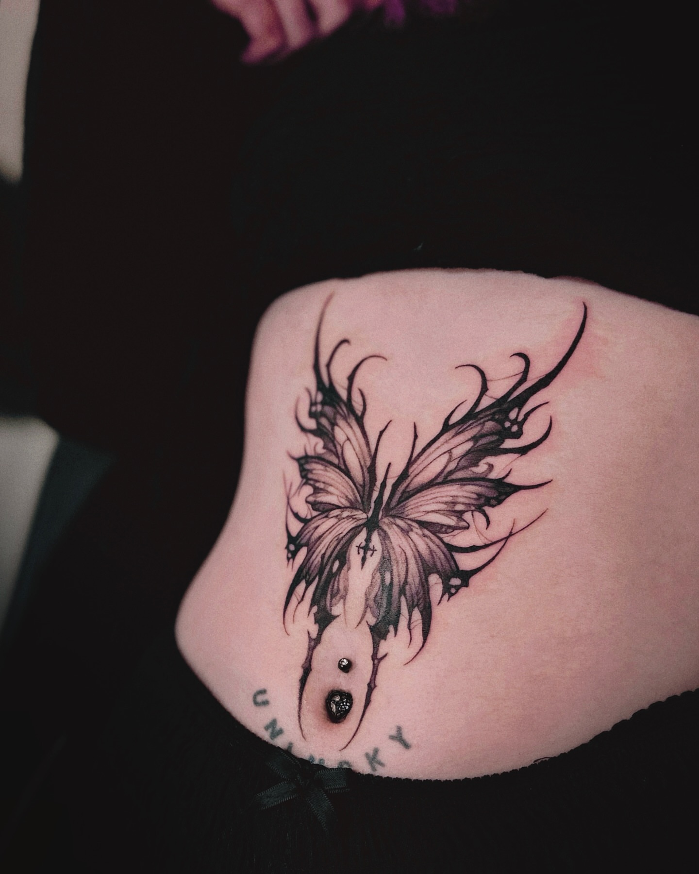 Butterfly tribal tattoo on the thigh by 두식