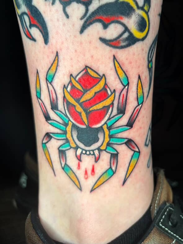 Spider geometric tattoo on the forearm by gia❤️‍🔥🎲, Maryville, Tennessee