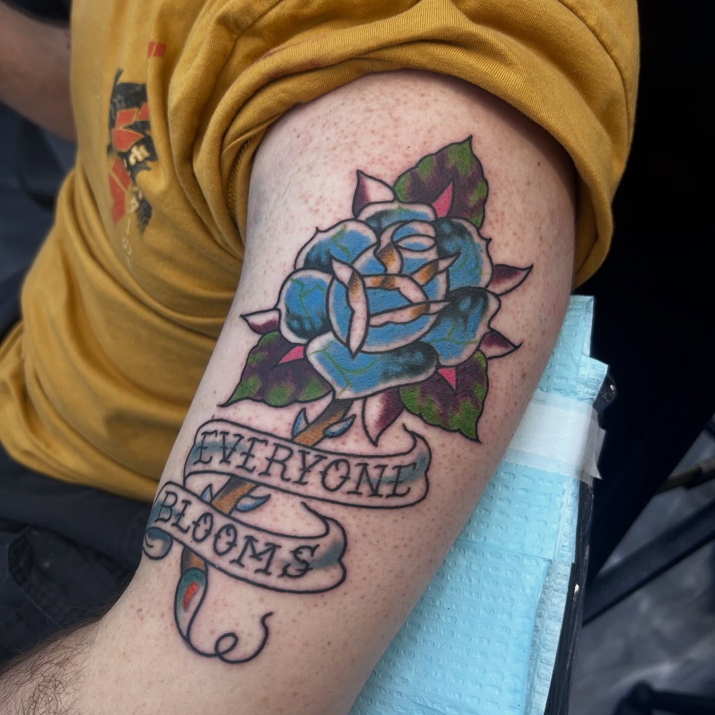 Rose American traditional tattoo on the forearm by キノ 🦊