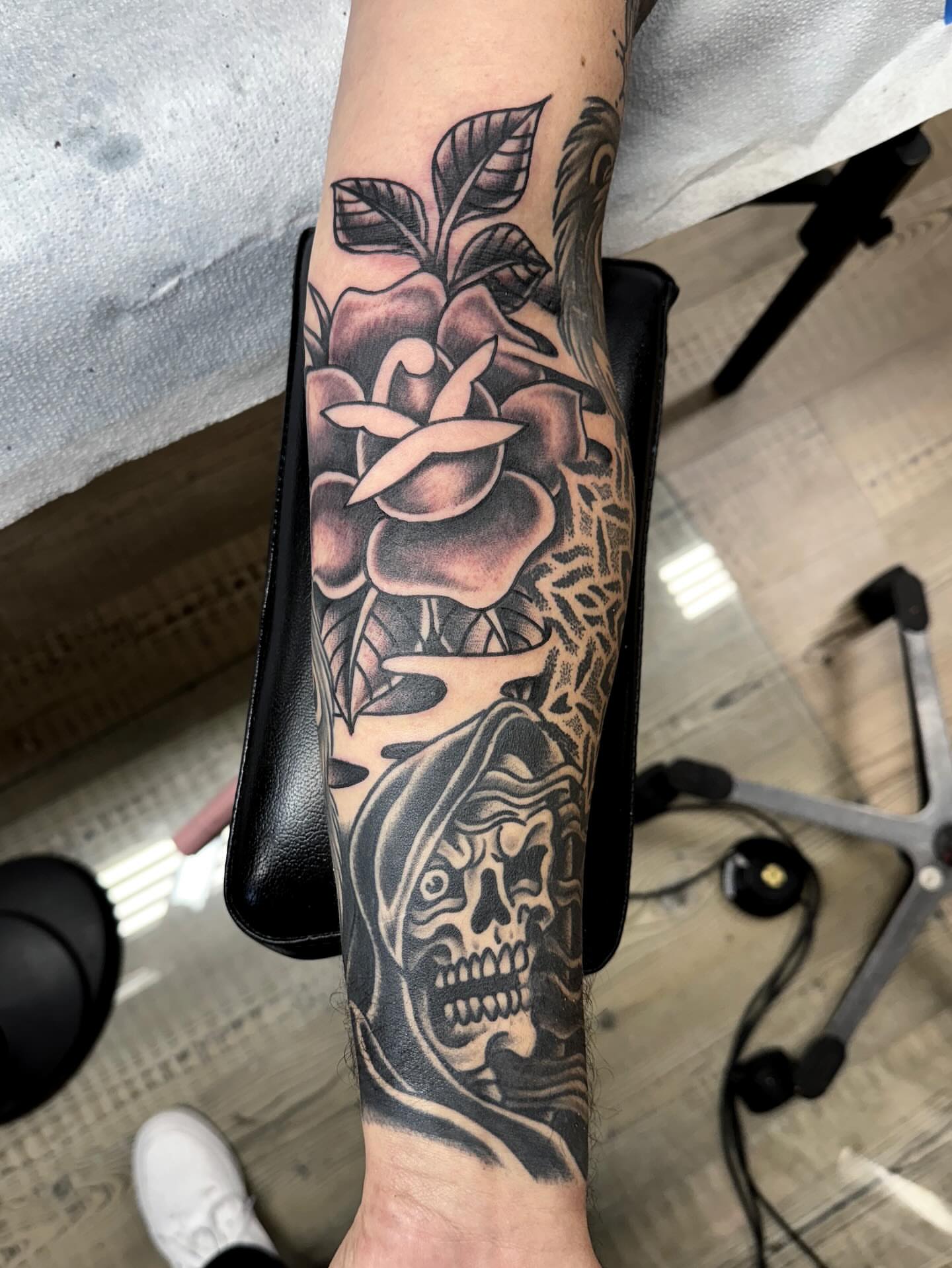 Tattoo by @chrisspriggs — american_traditional, black_and_grey