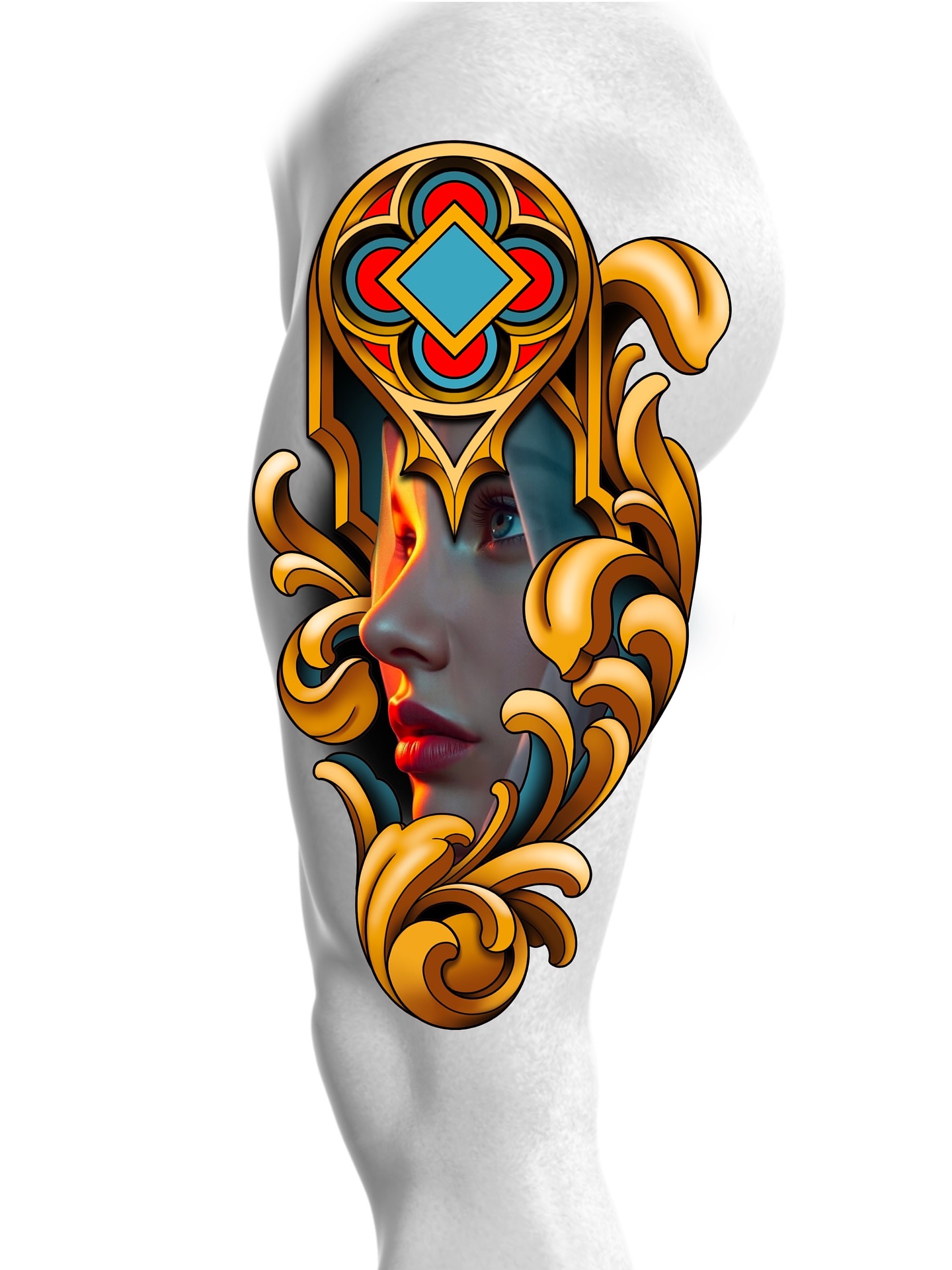 Woman's face geometric tattoo on the forearm by Joshua Orville Vaughn, Kansas City, Missouri