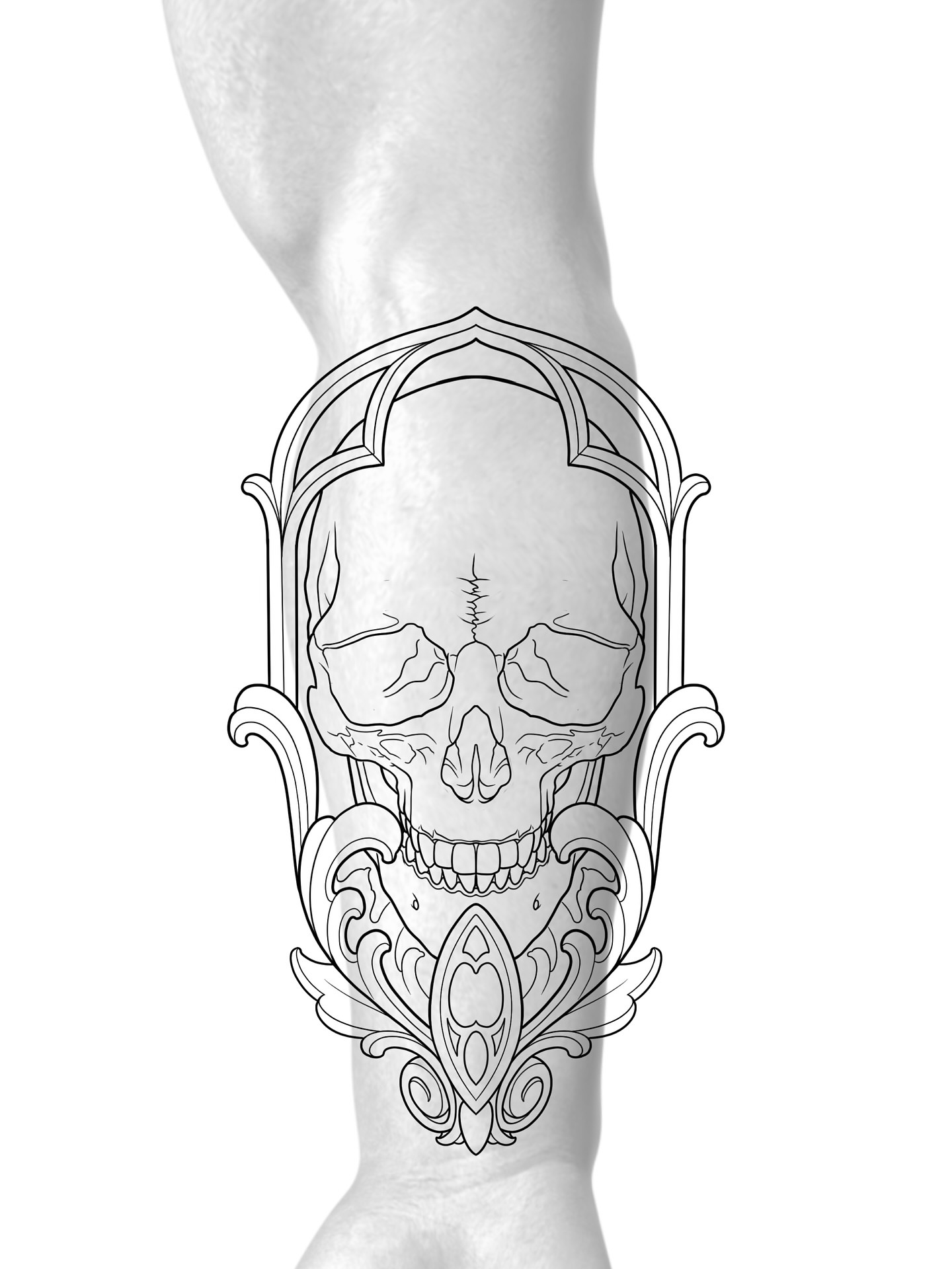 Skull geometric tattoo on the forearm by Joshua Orville Vaughn, Kansas City, Missouri