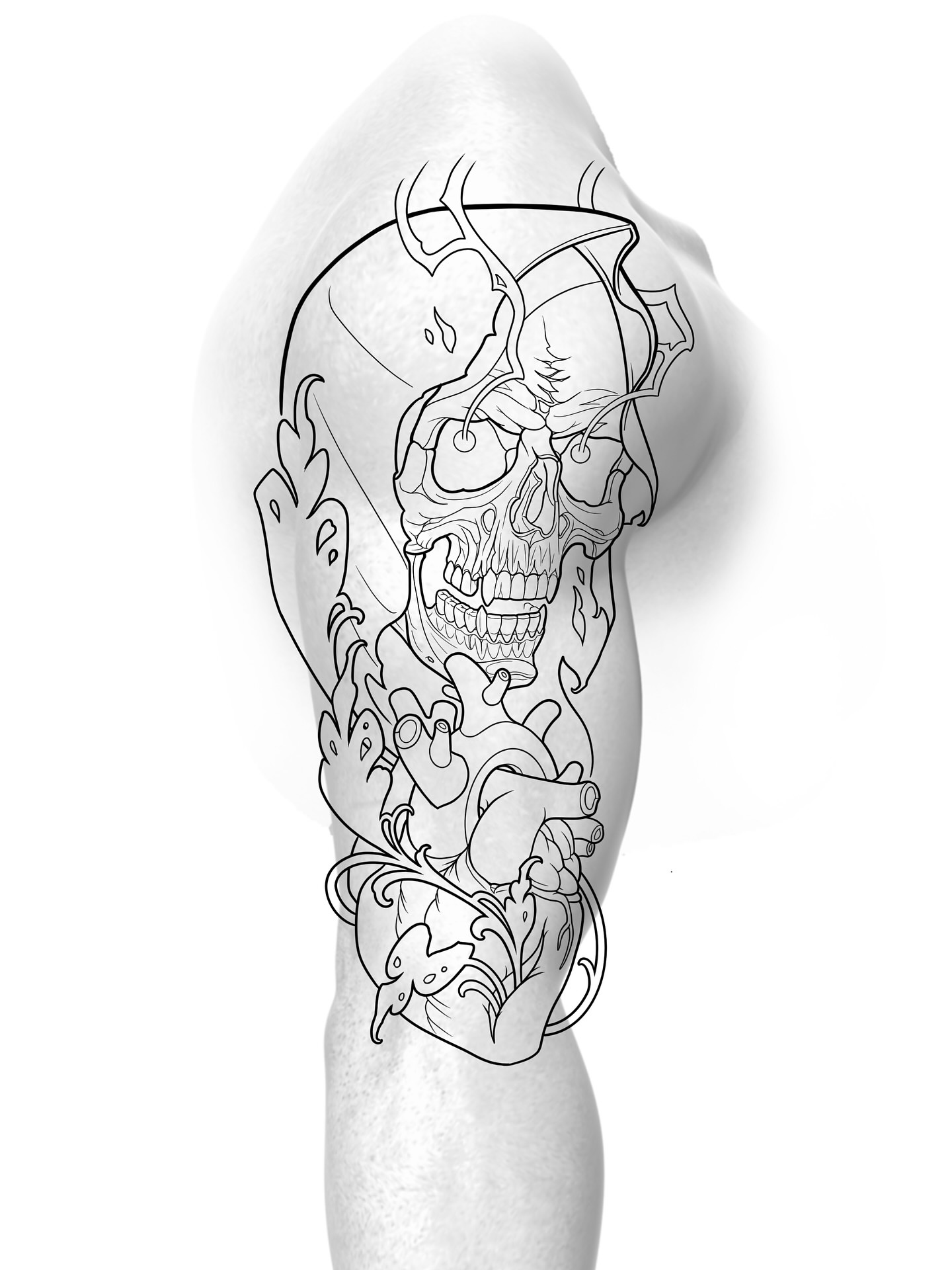 Skull and cherries American traditional tattoo on the forearm by Joshua Orville Vaughn, Kansas City, Missouri