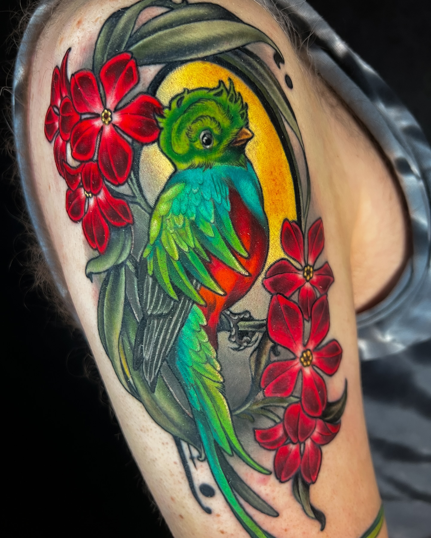 Quetzal bird realism tattoo on the shoulder by 𝖃𝖆𝖓𝖉𝖗𝖎𝖆 ✦ ᴏʀᴇɢᴏɴ ᴛᴀᴛᴛᴏᴏ ᴀʀᴛɪꜱᴛ