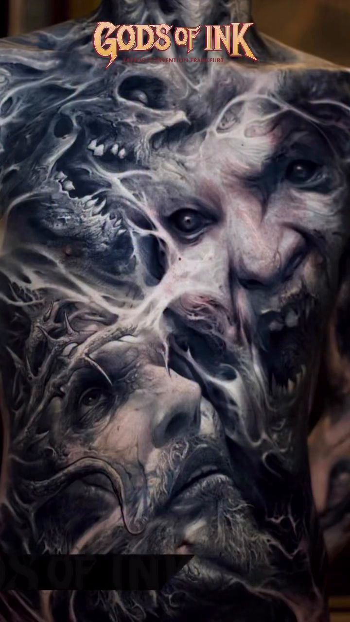 Faces and abstract forms realism tattoo by David Jorquera