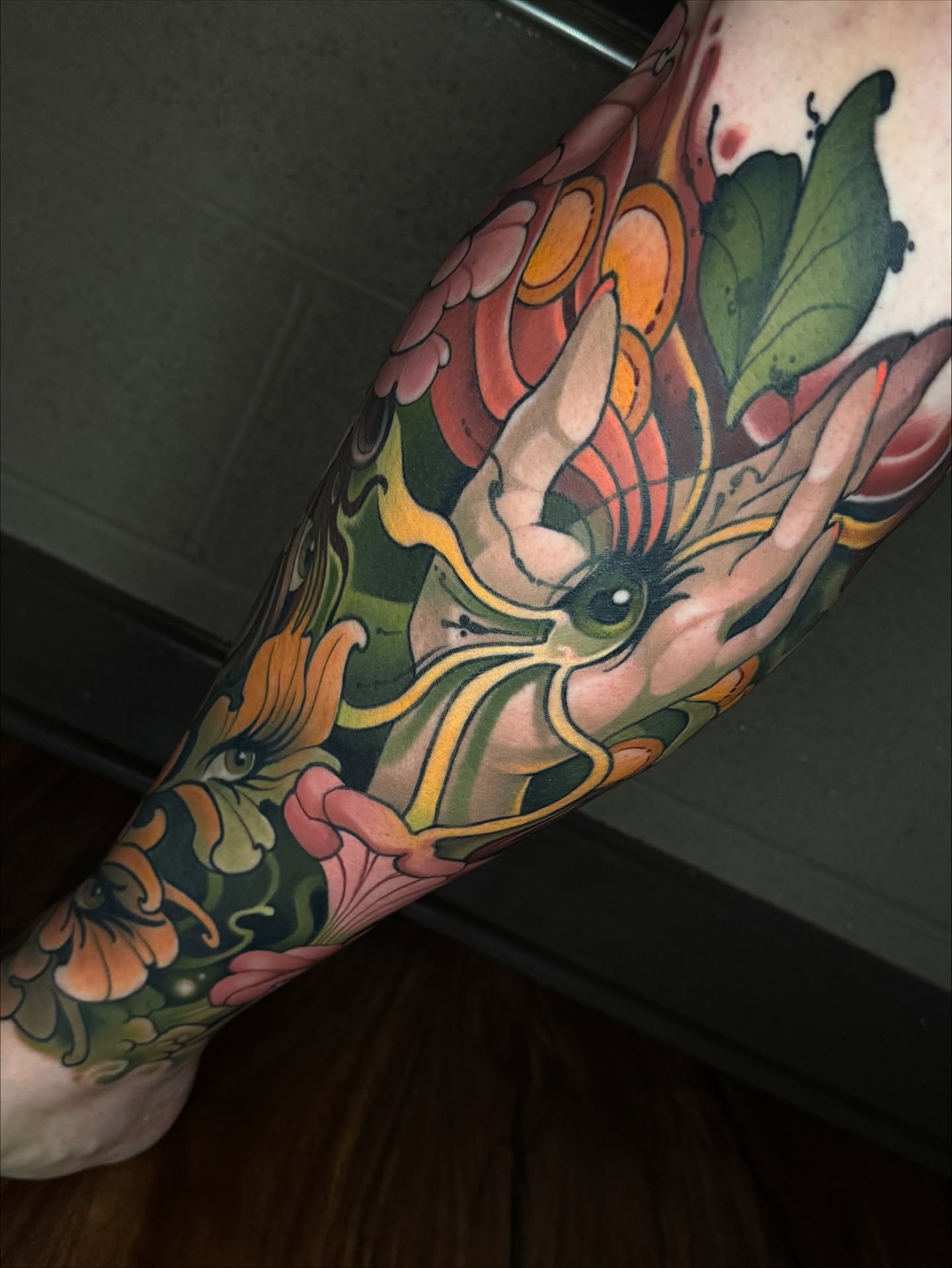 Flower new school tattoo on the forearm by Freddie Brown, Lombard, IL