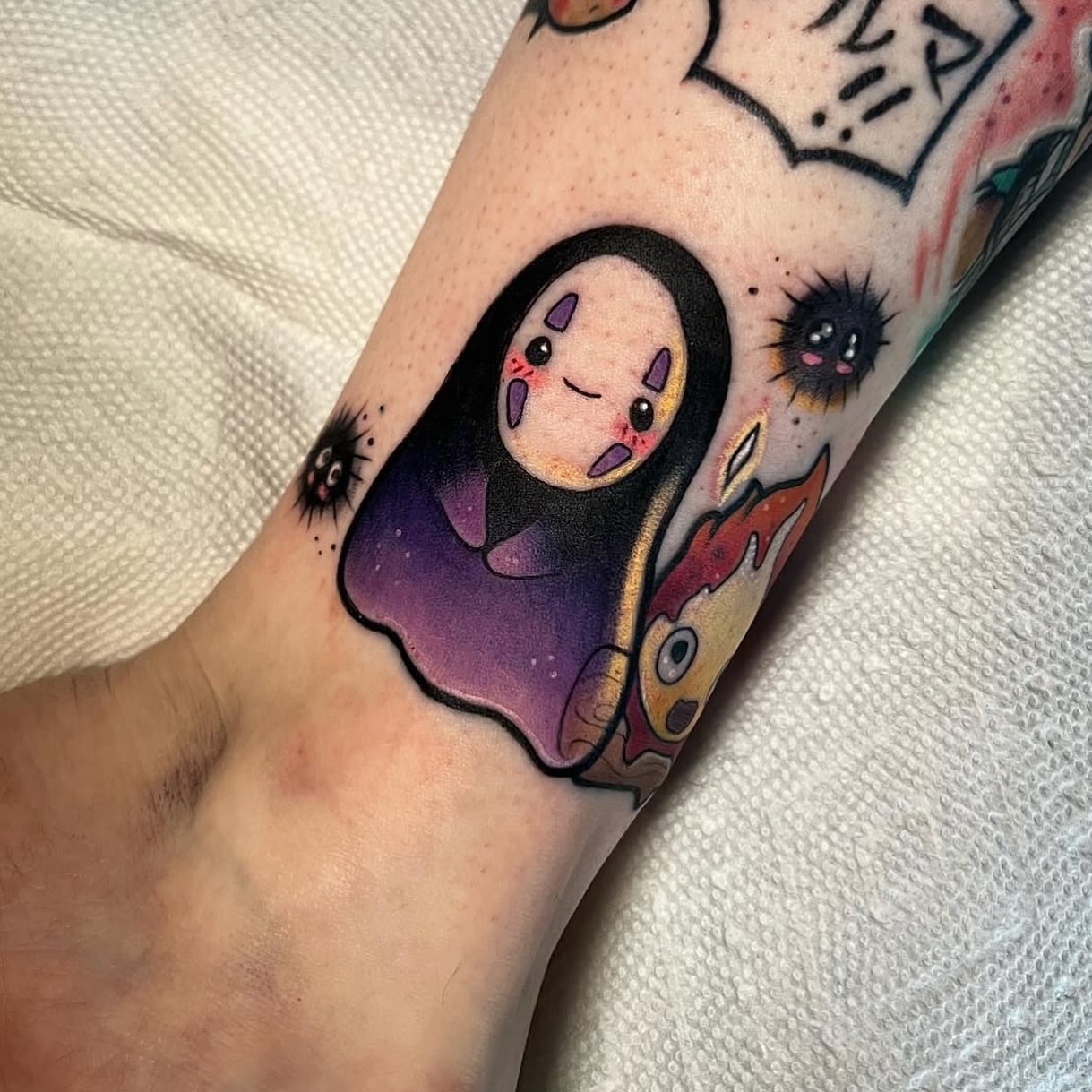 Tattoo by @cattlynnrose — dotwork, anime