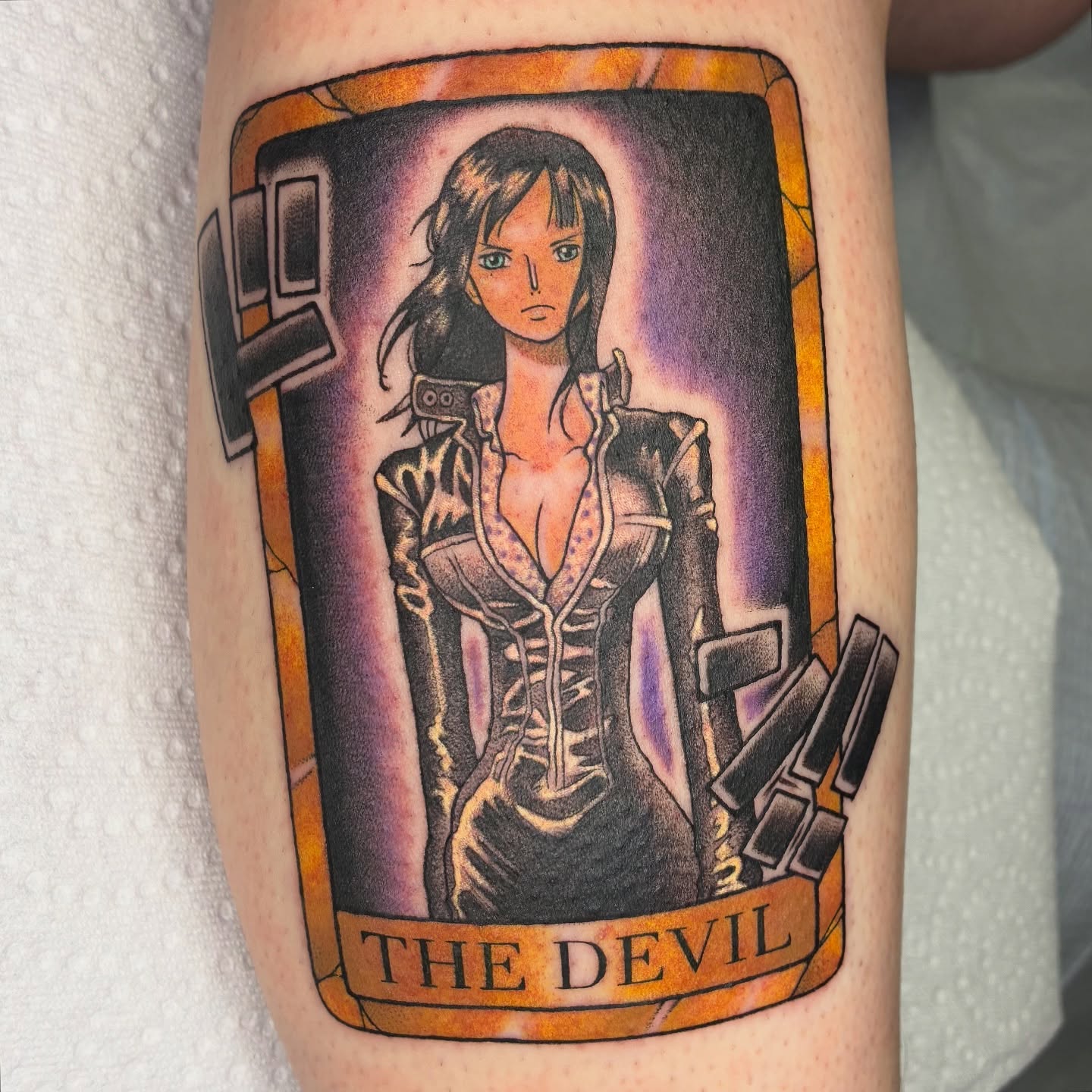Anime character anime tattoo on the thigh by Lance 🦈