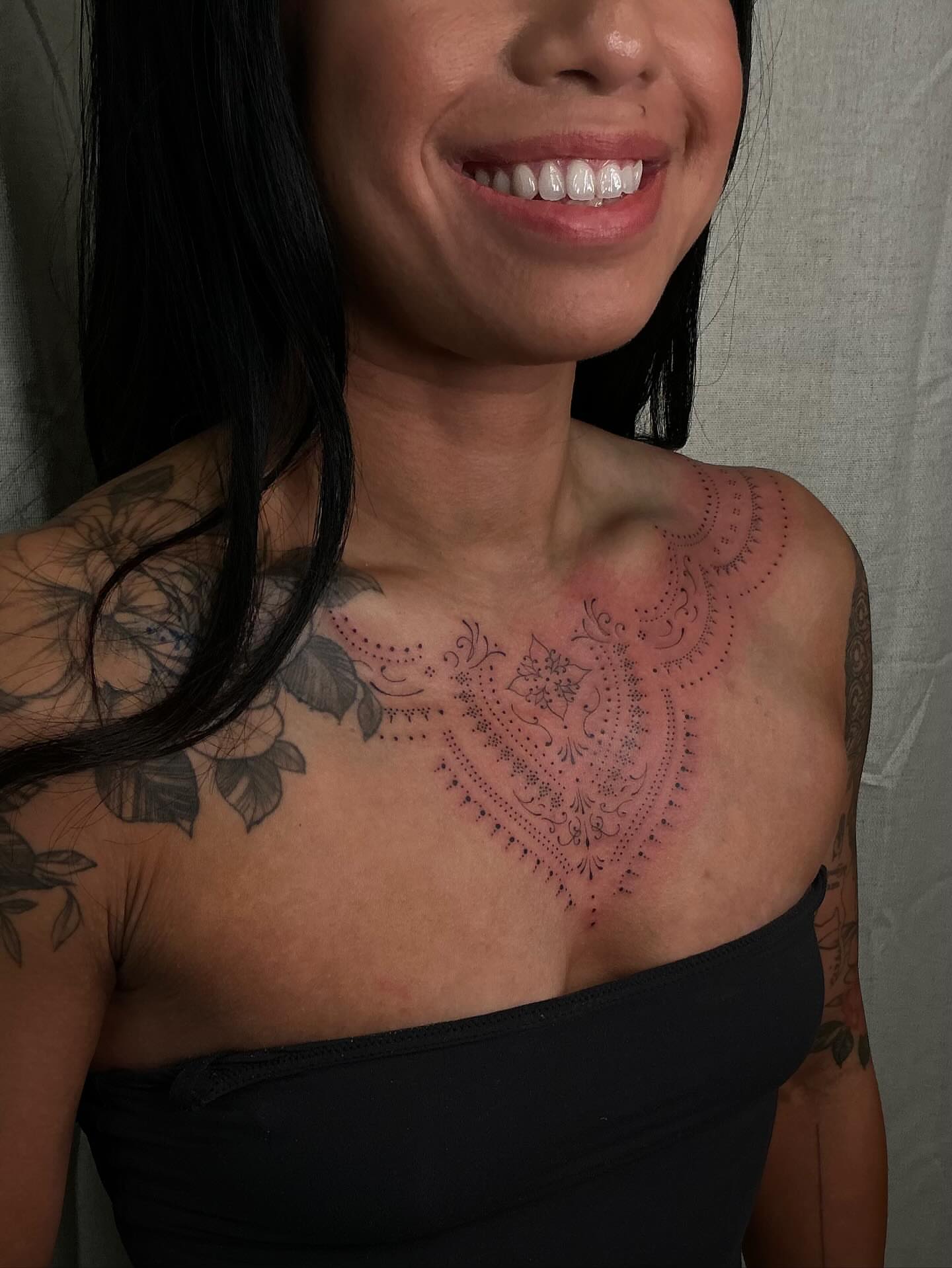 Bandana dotwork tattoo on the chest by ꕥ LANA MOON TATU ꕥ