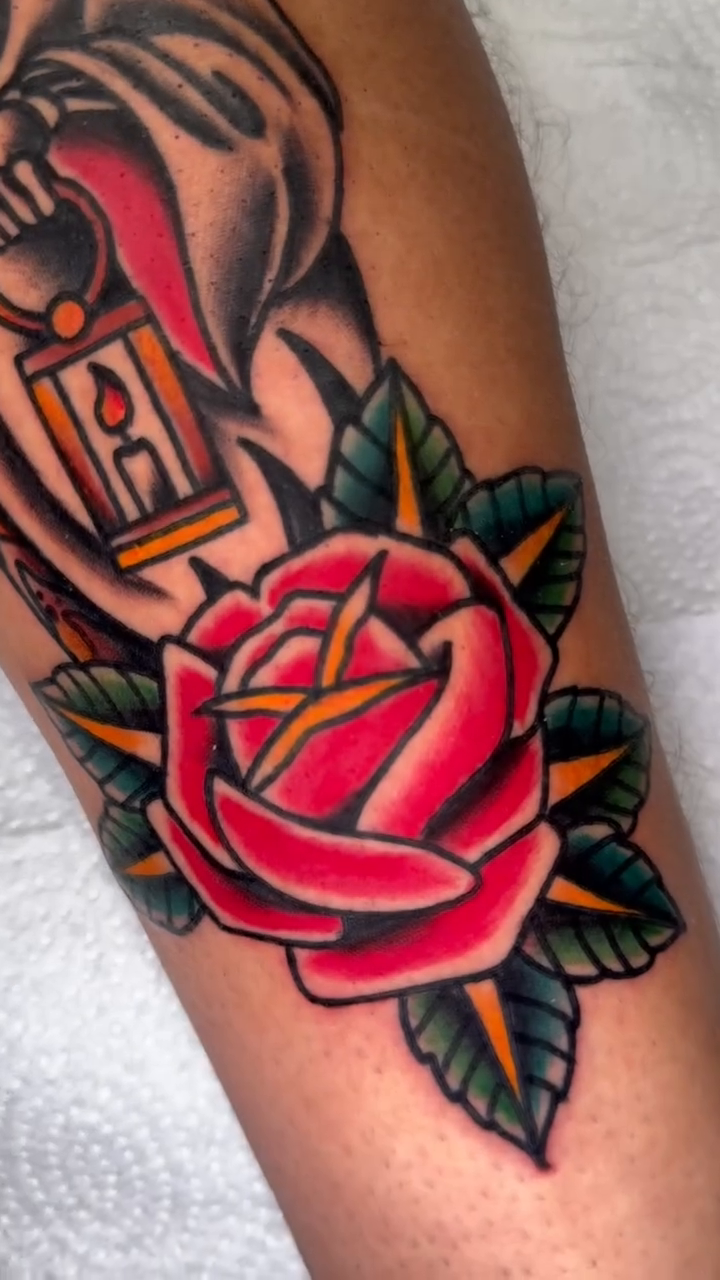 Grim Reaper and rose American traditional tattoo by Massimiliano pennella