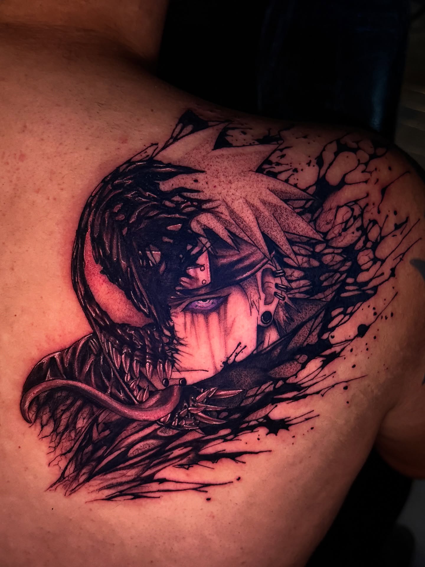 Anime character anime tattoo on the shoulder by Aiden Madrigal