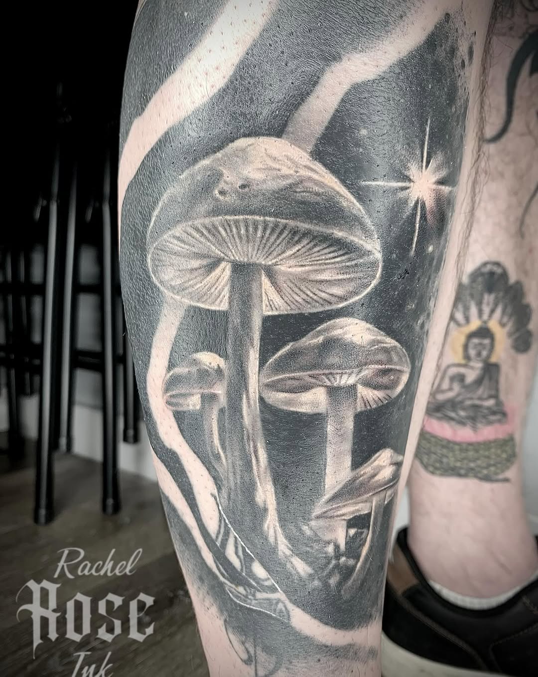 Mushrooms and star surrealism tattoo on the forearm by 𝑅𝒶𝒸𝒽𝑒𝓁 𝑅𝑜𝓈𝑒 🌹