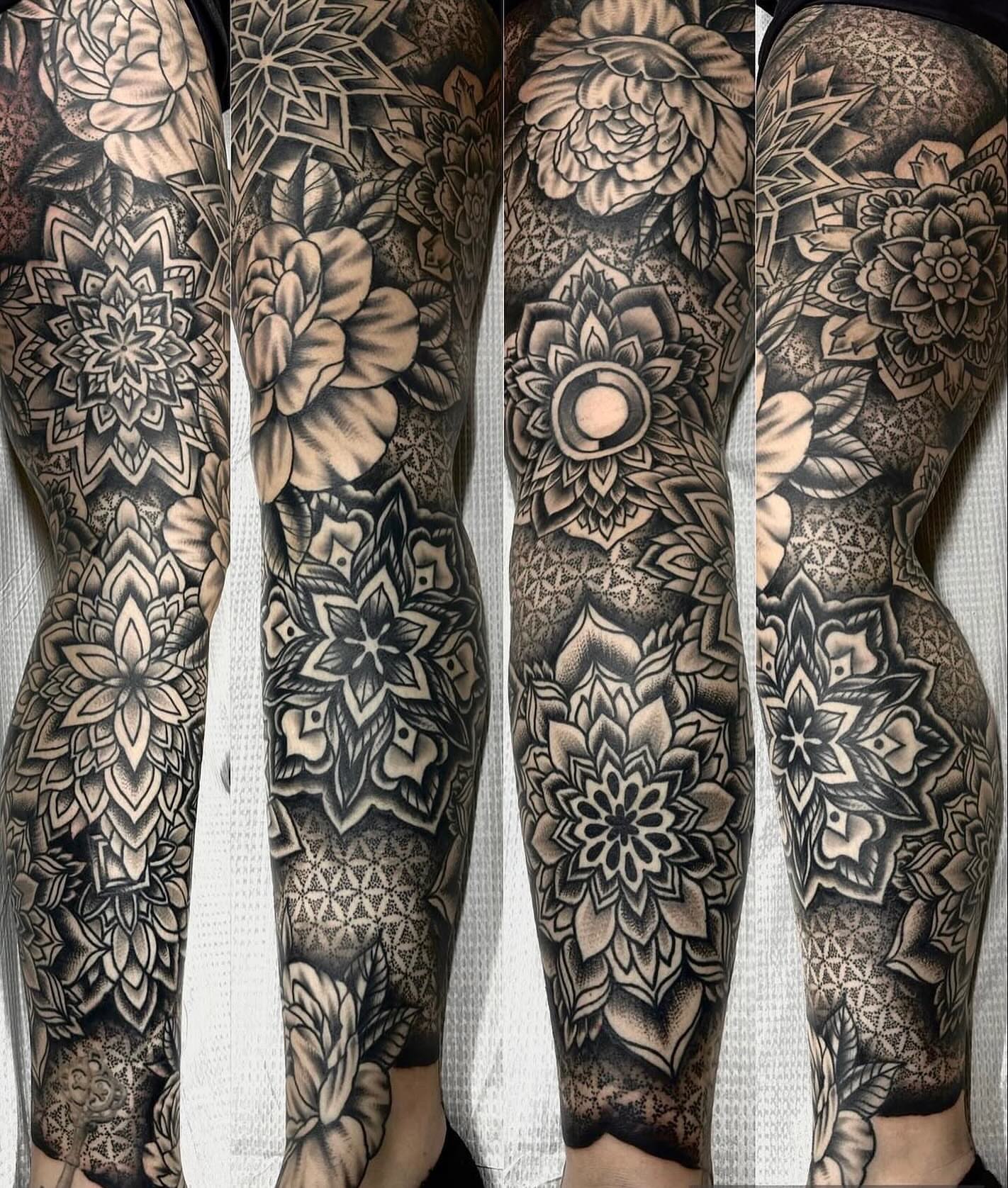 Floral mandala geometric tattoo on the forearm by Noah Diffenderfer, Phoenix, Arizona