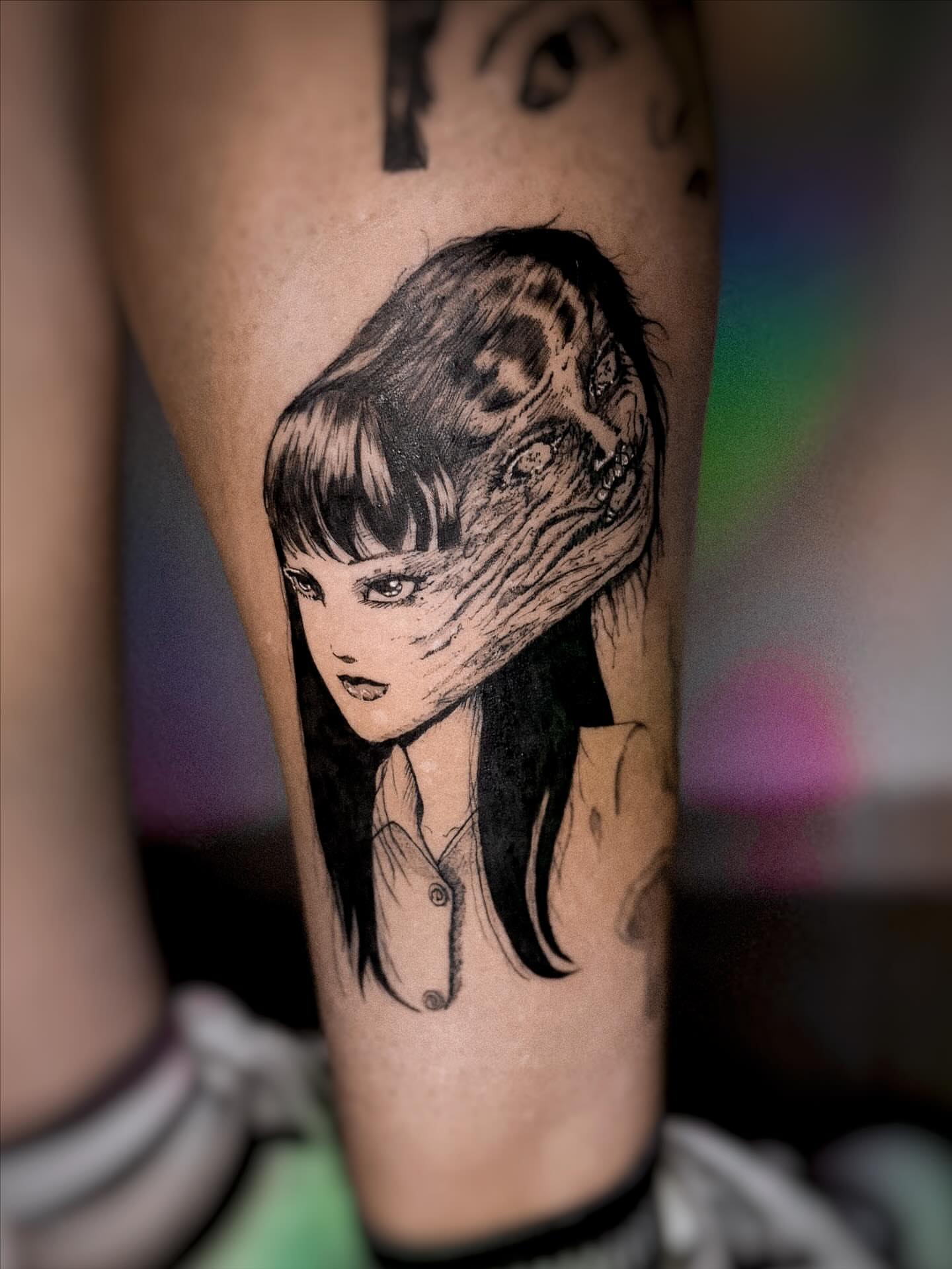 Anime-style girl anime tattoo on the forearm by 조조